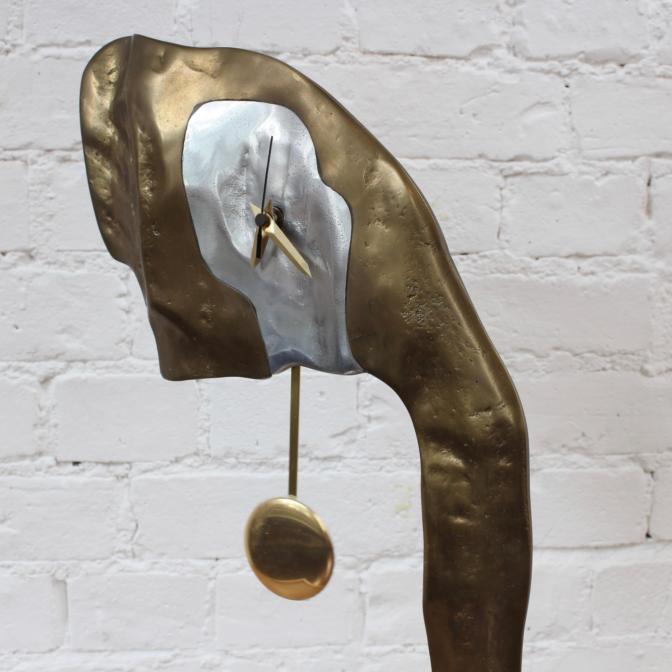 Aluminium and Brass Brutalist Style Clock by David Marshall (circa 1980s) For Sale 1