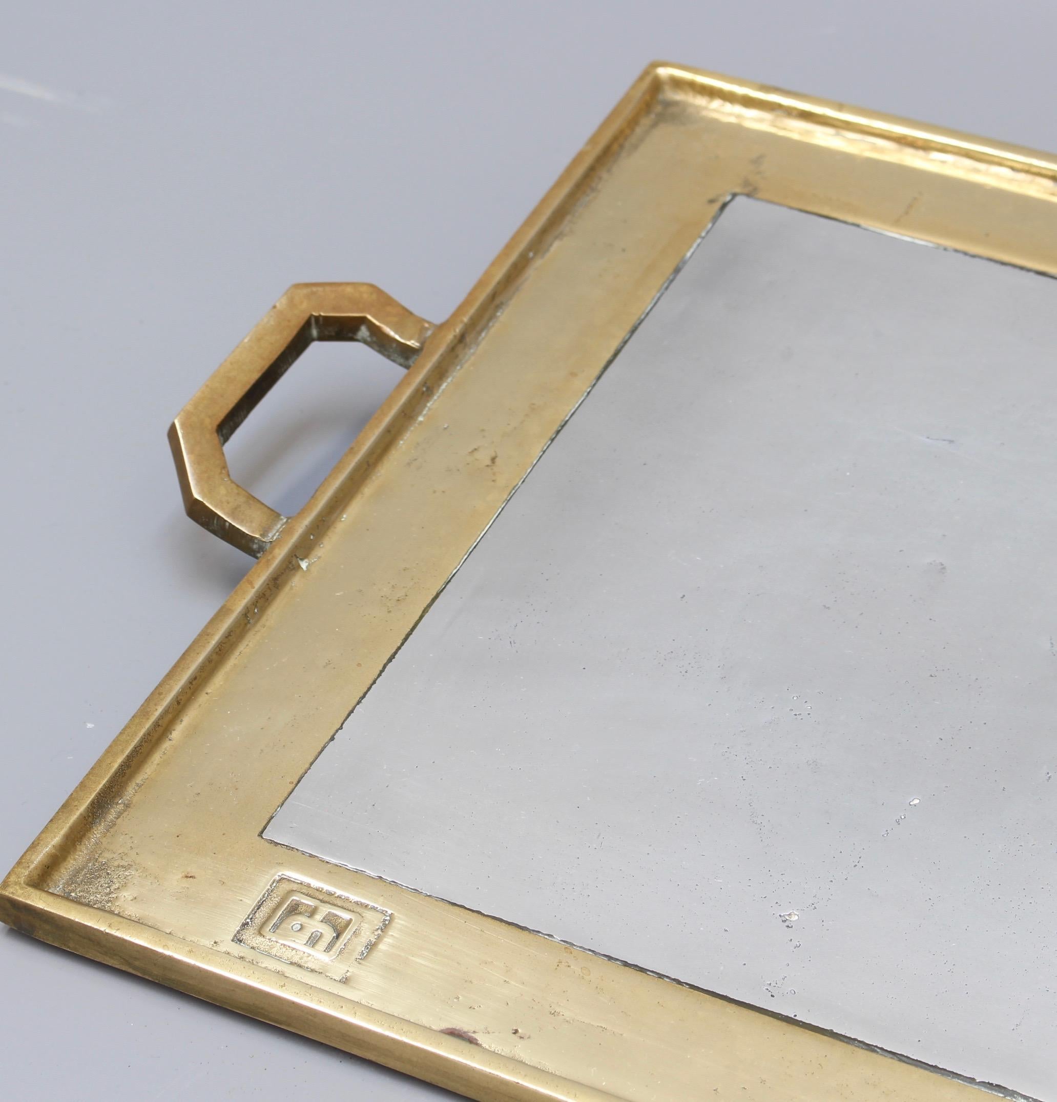 Aluminium and Brass Brutalist Style Serving Tray by David Marshall, circa 1970s 1