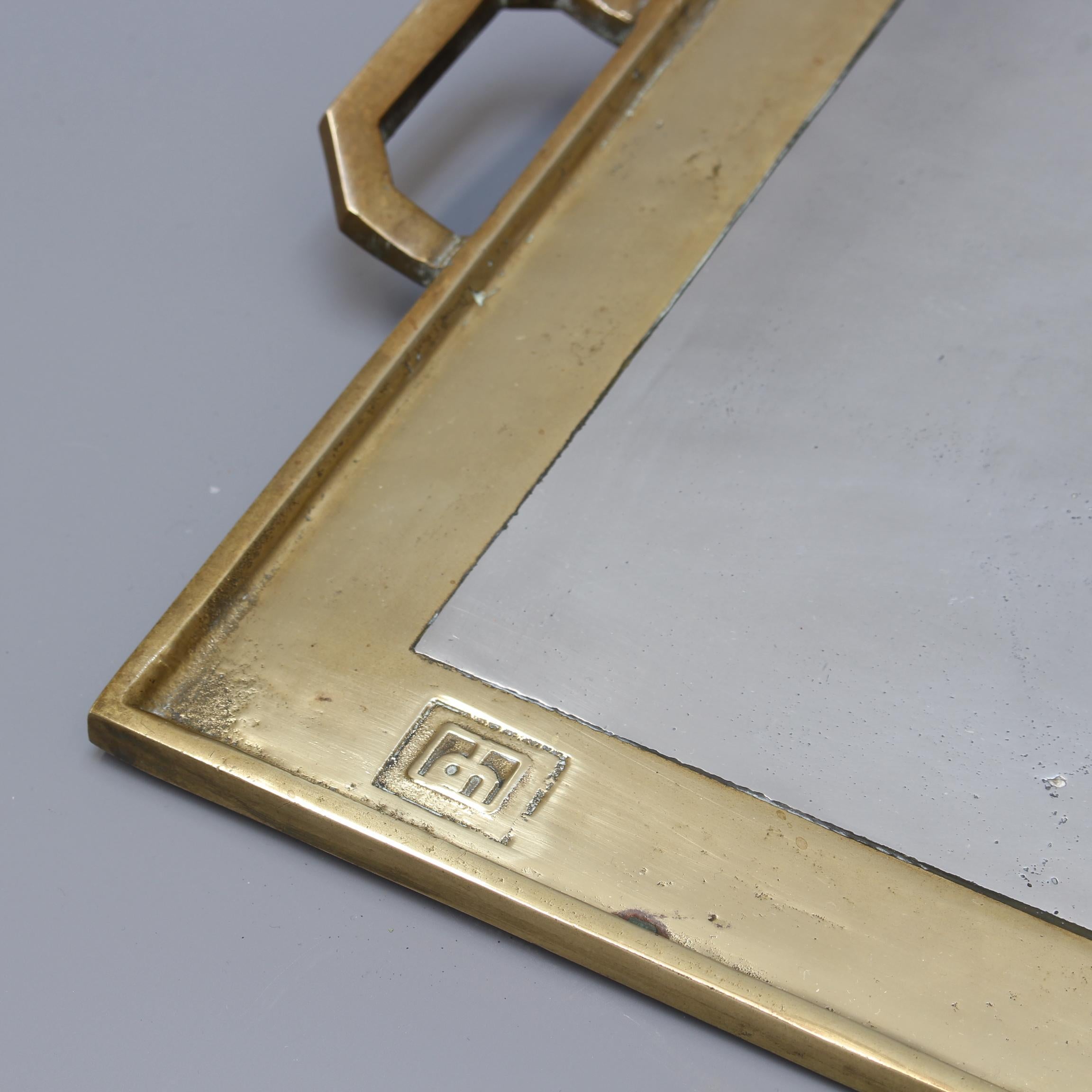 Aluminium and Brass Brutalist Style Serving Tray by David Marshall, circa 1970s 2