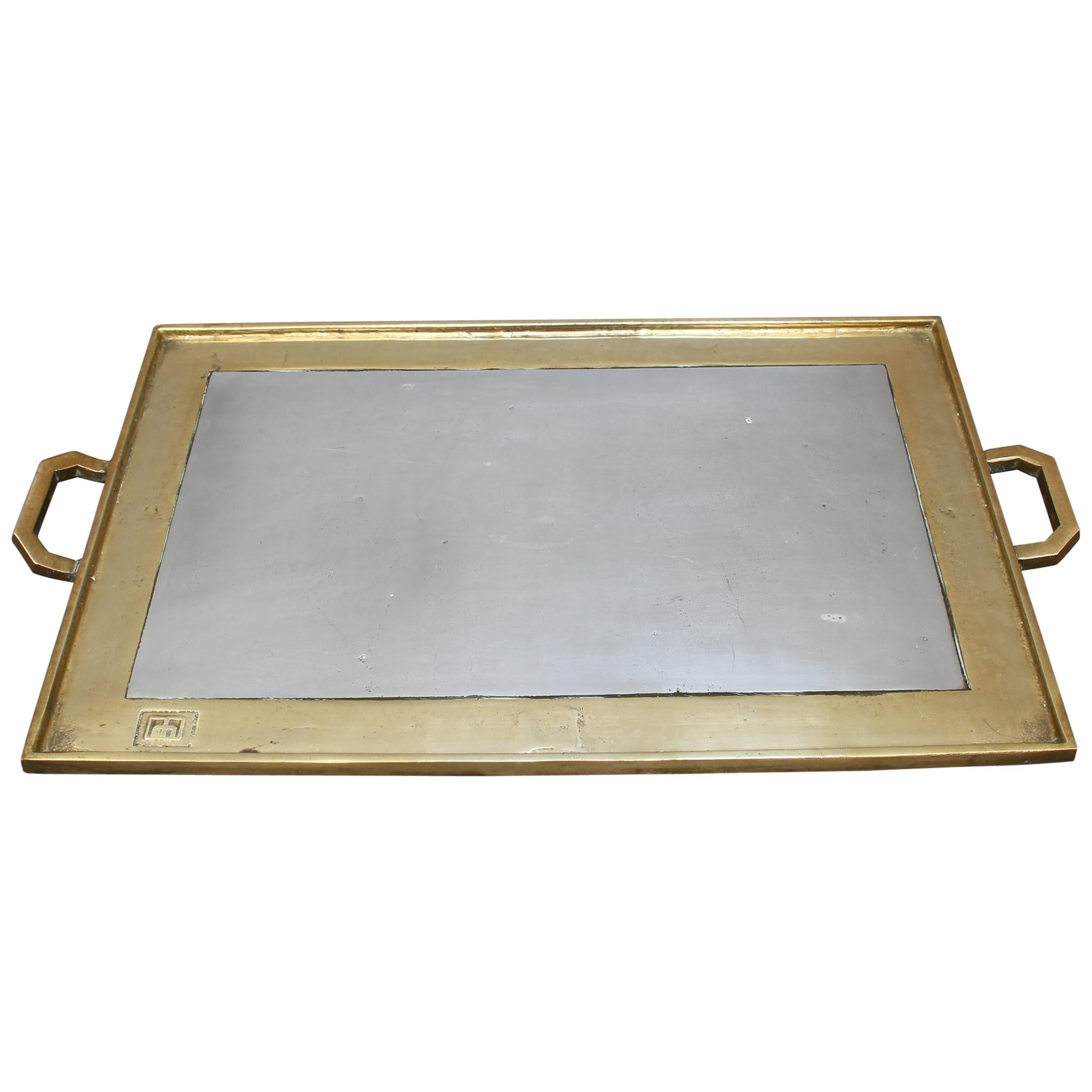 Aluminium and Brass Brutalist Style Serving Tray by David Marshall, circa 1970s