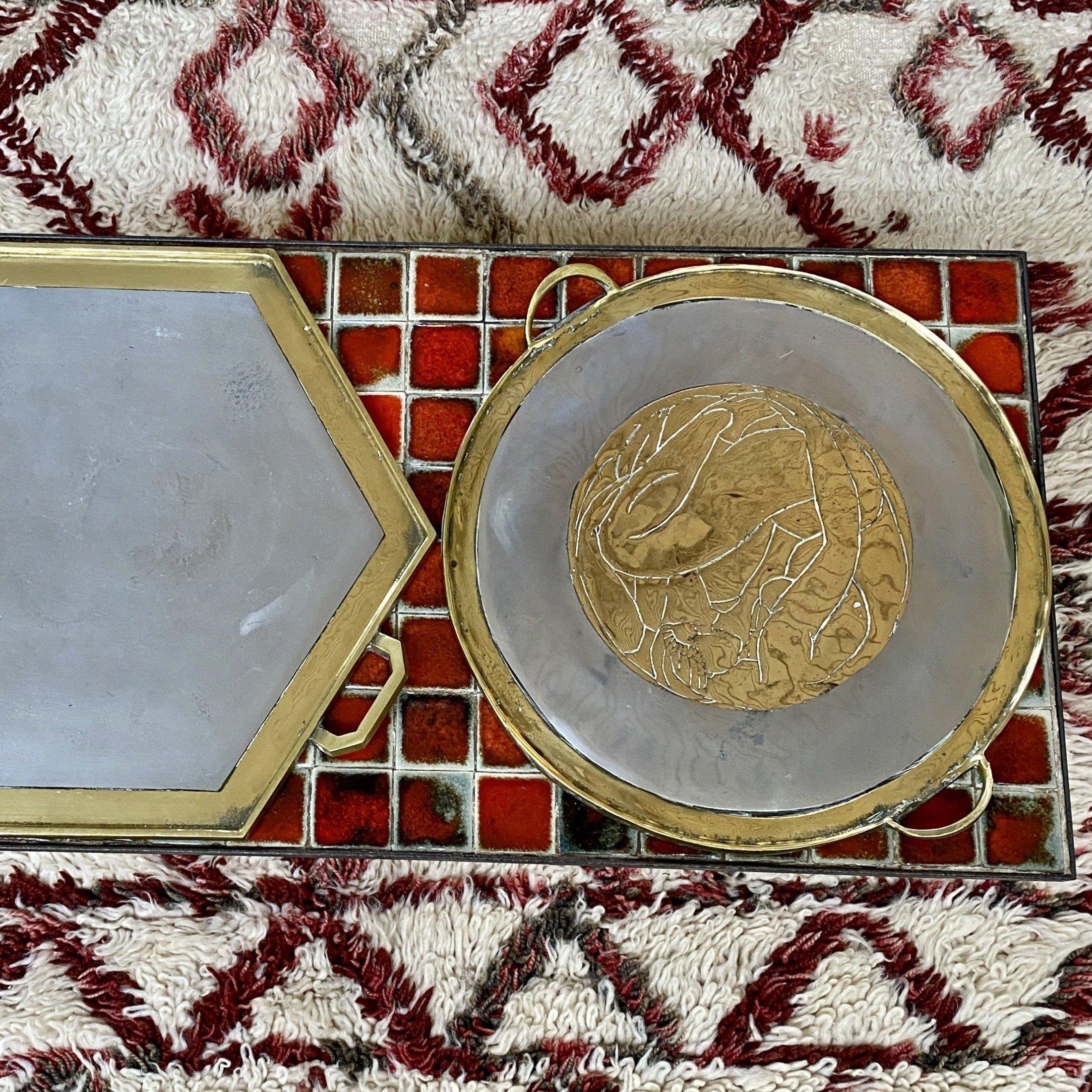 Aluminium and Brass Brutalist Style Serving Tray by Leopold, 'circa 1970s' 9