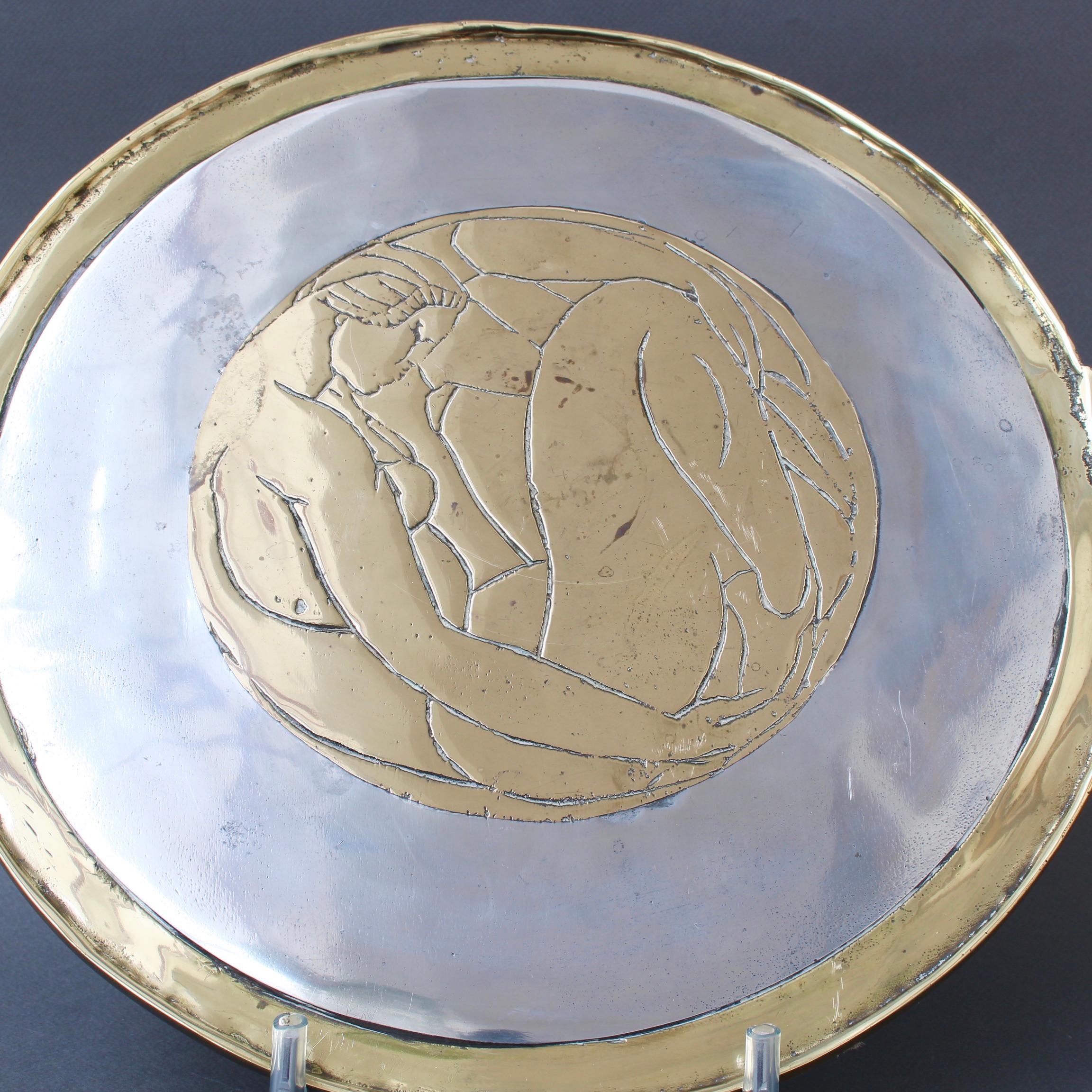 Late 20th Century Aluminium and Brass Brutalist Style Serving Tray by Leopold, 'circa 1970s'
