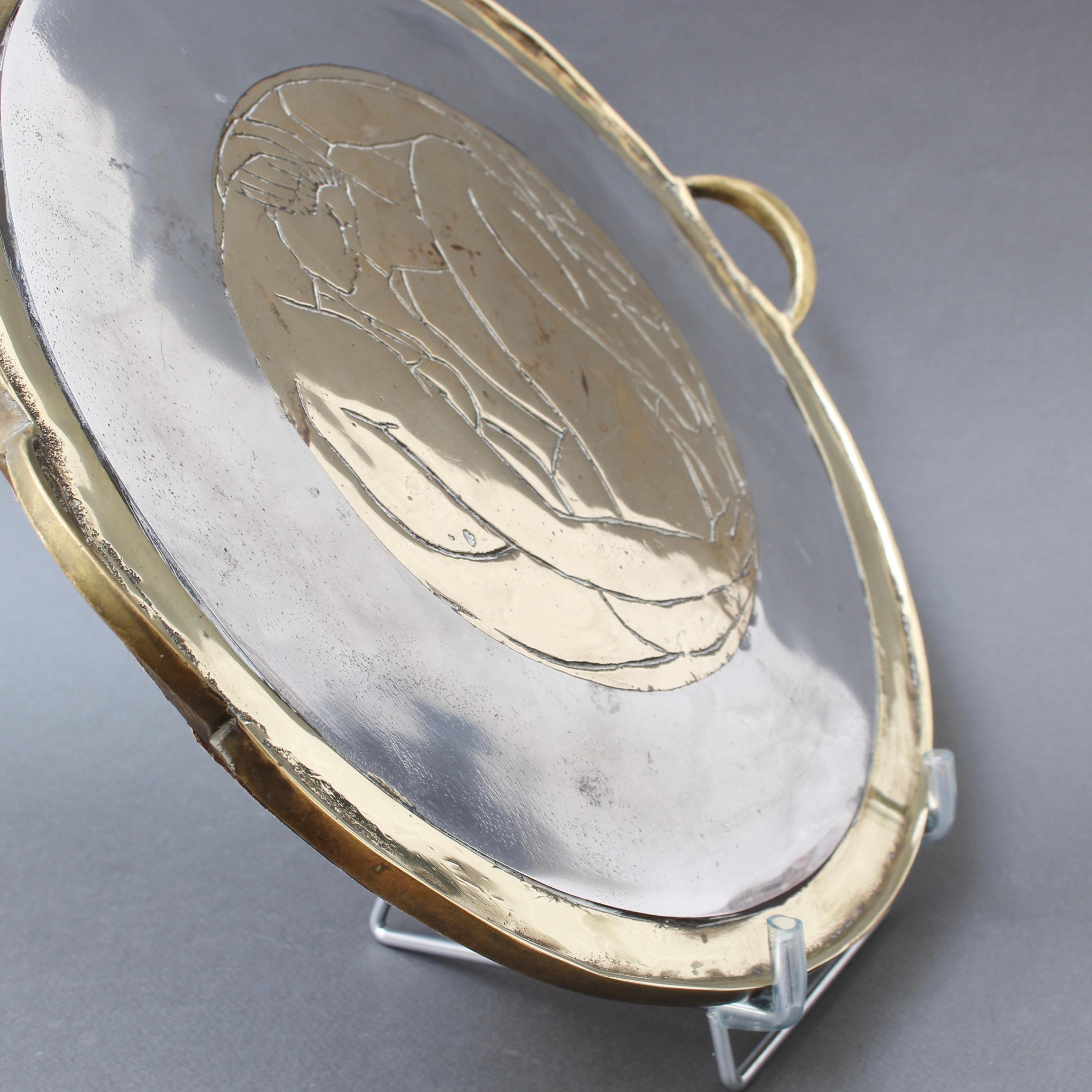Aluminum Aluminium and Brass Brutalist Style Serving Tray by Leopold, 'circa 1970s'
