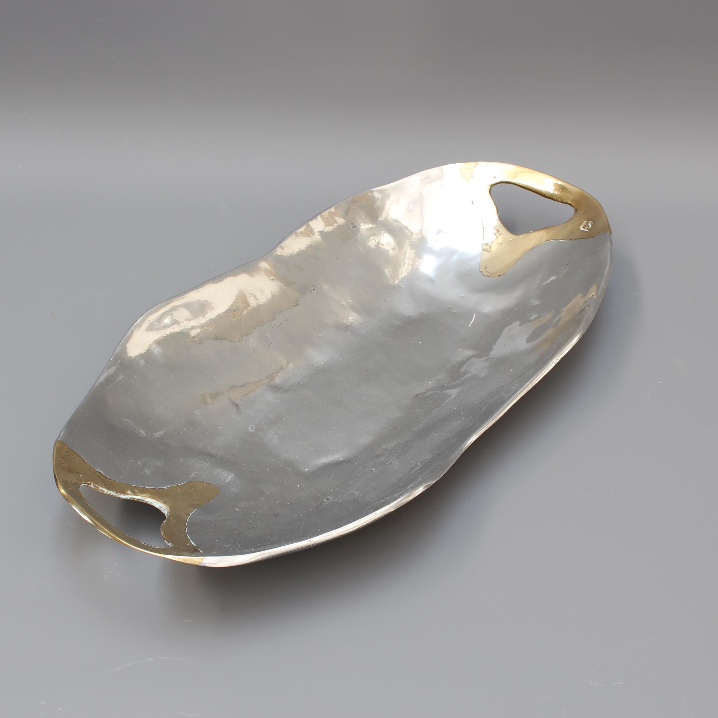 Late 20th Century Aluminium and Brass Brutalist Style Tray by David Marshall (1970s) - Large