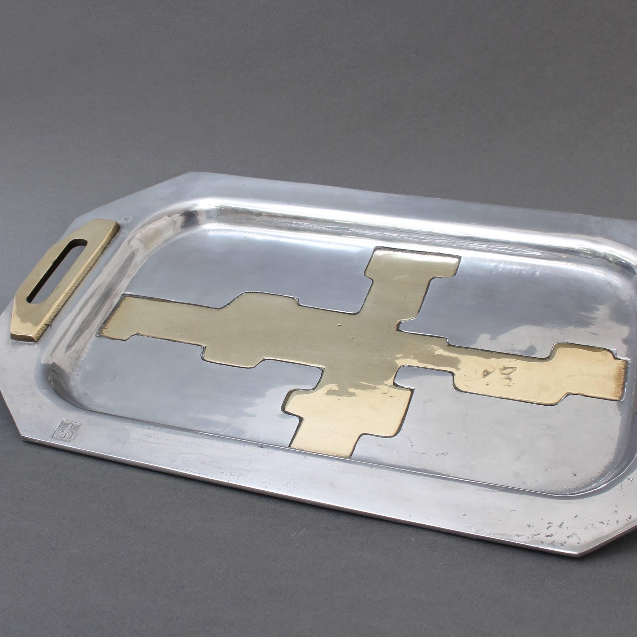 Spanish Aluminium and Brass Brutalist Style Tray by David Marshall, circa 1970s