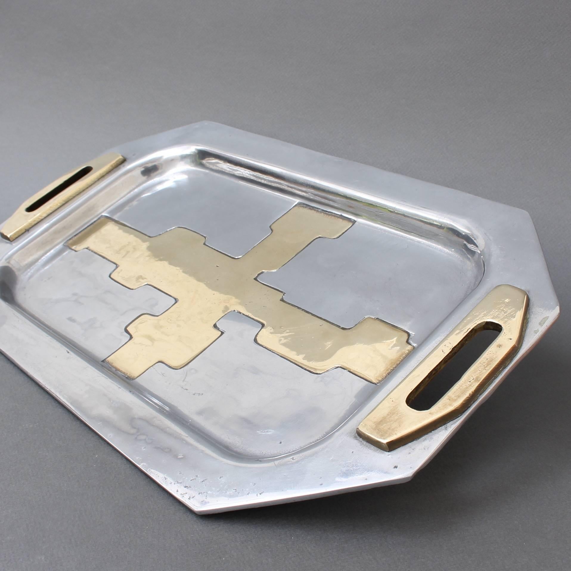 Aluminium and Brass Brutalist Style Tray by David Marshall, circa 1970s In Good Condition In London, GB