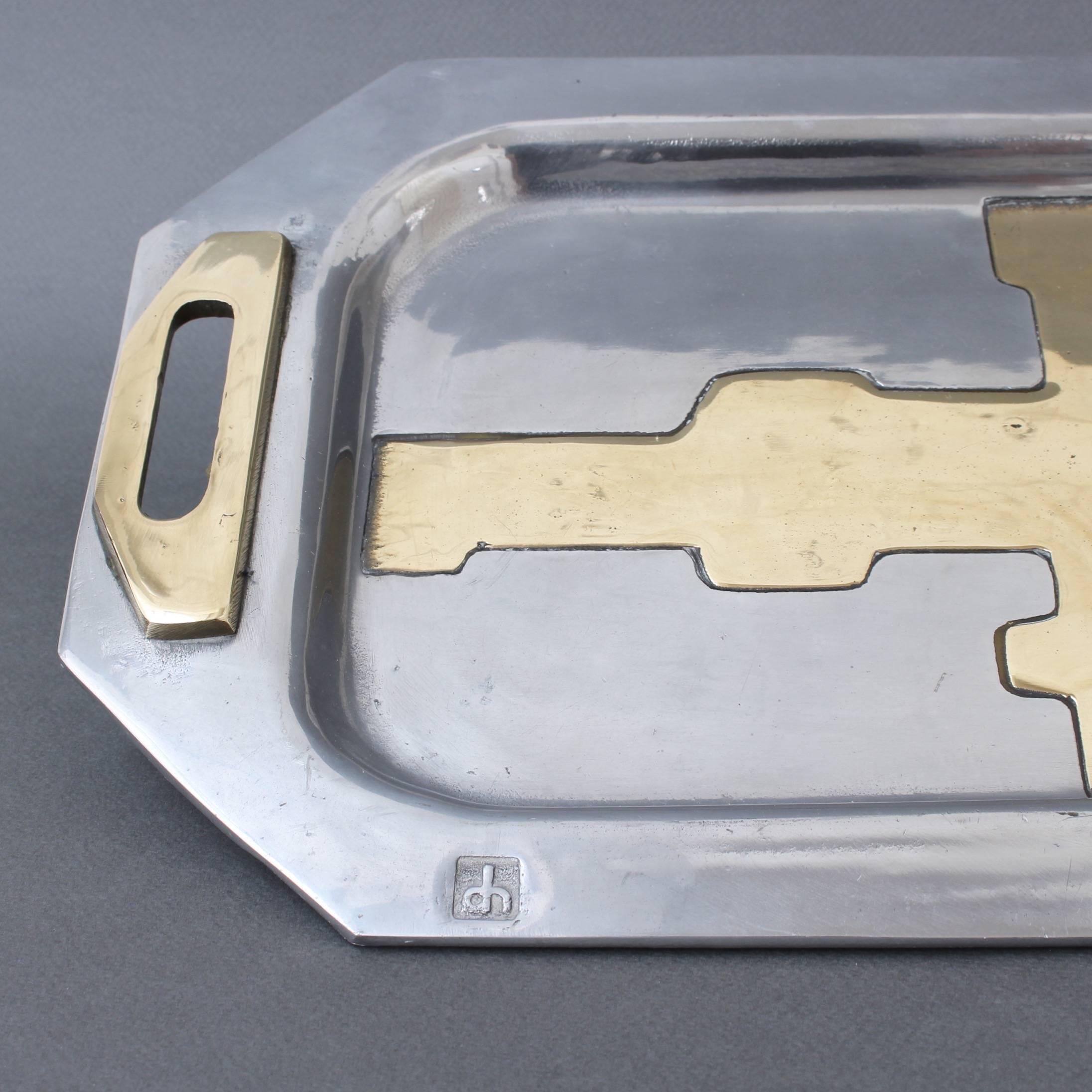 Late 20th Century Aluminium and Brass Brutalist Style Tray by David Marshall, circa 1970s