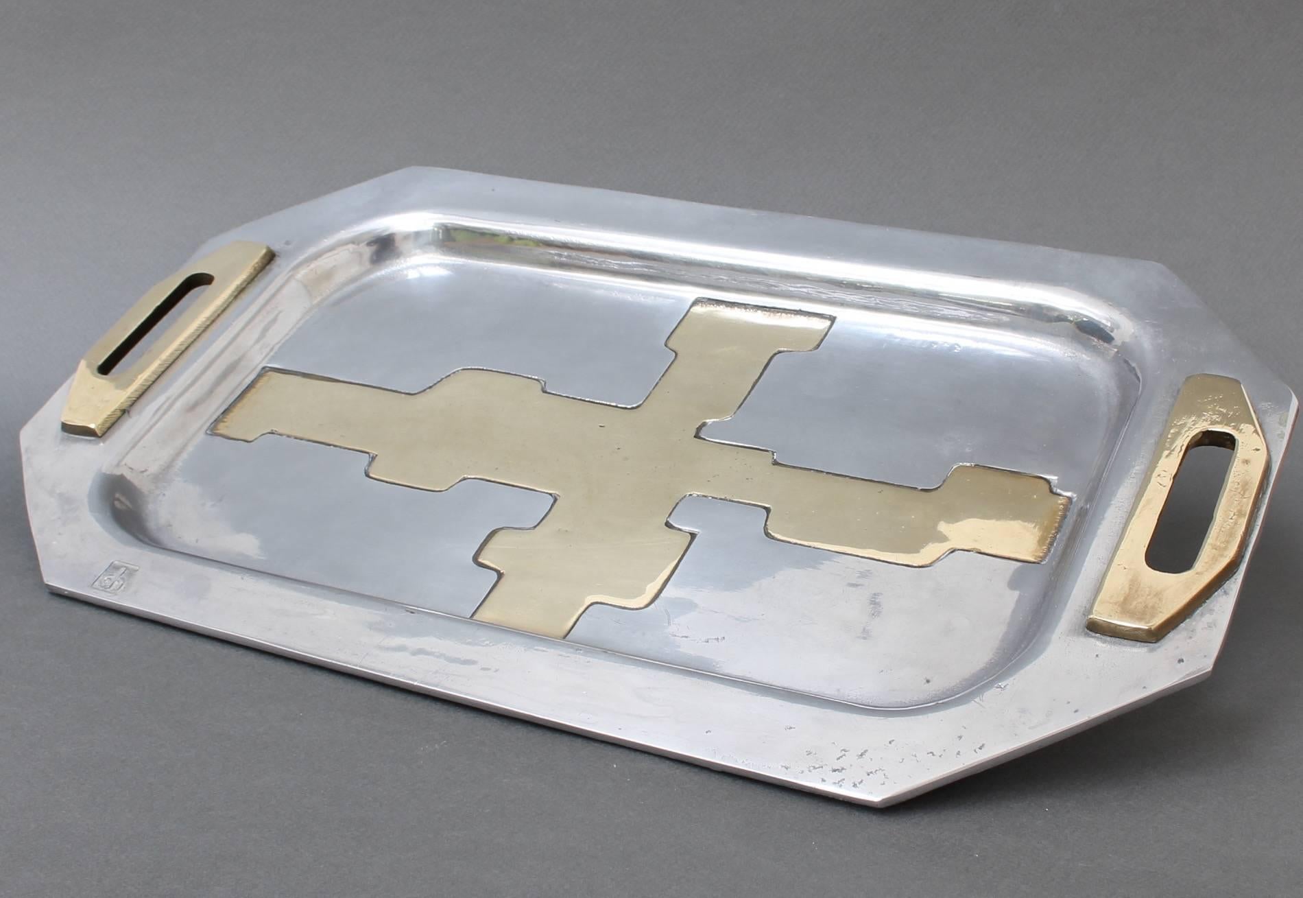 Aluminum Aluminium and Brass Brutalist Style Tray by David Marshall, circa 1970s