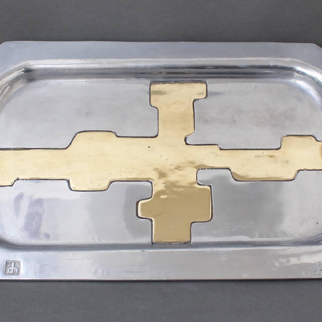 Aluminium and Brass Brutalist Style Tray by David Marshall, circa 1970s 1
