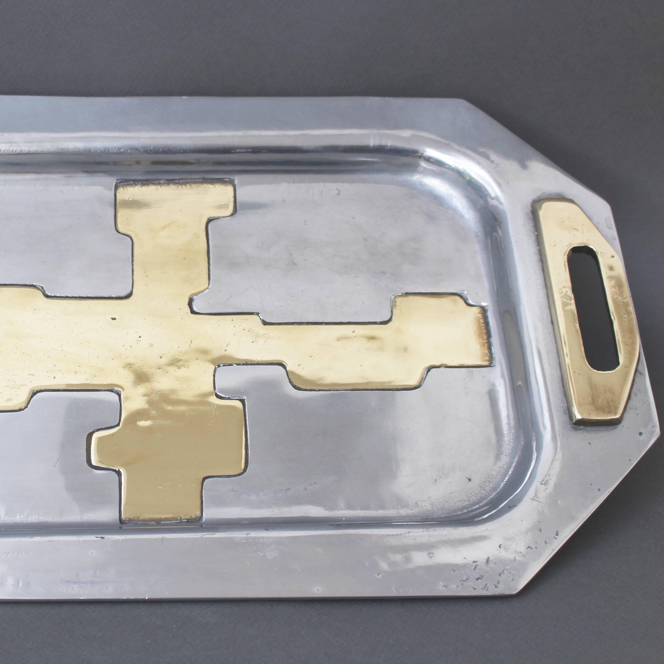 Aluminium and Brass Brutalist Style Tray by David Marshall, circa 1970s 2