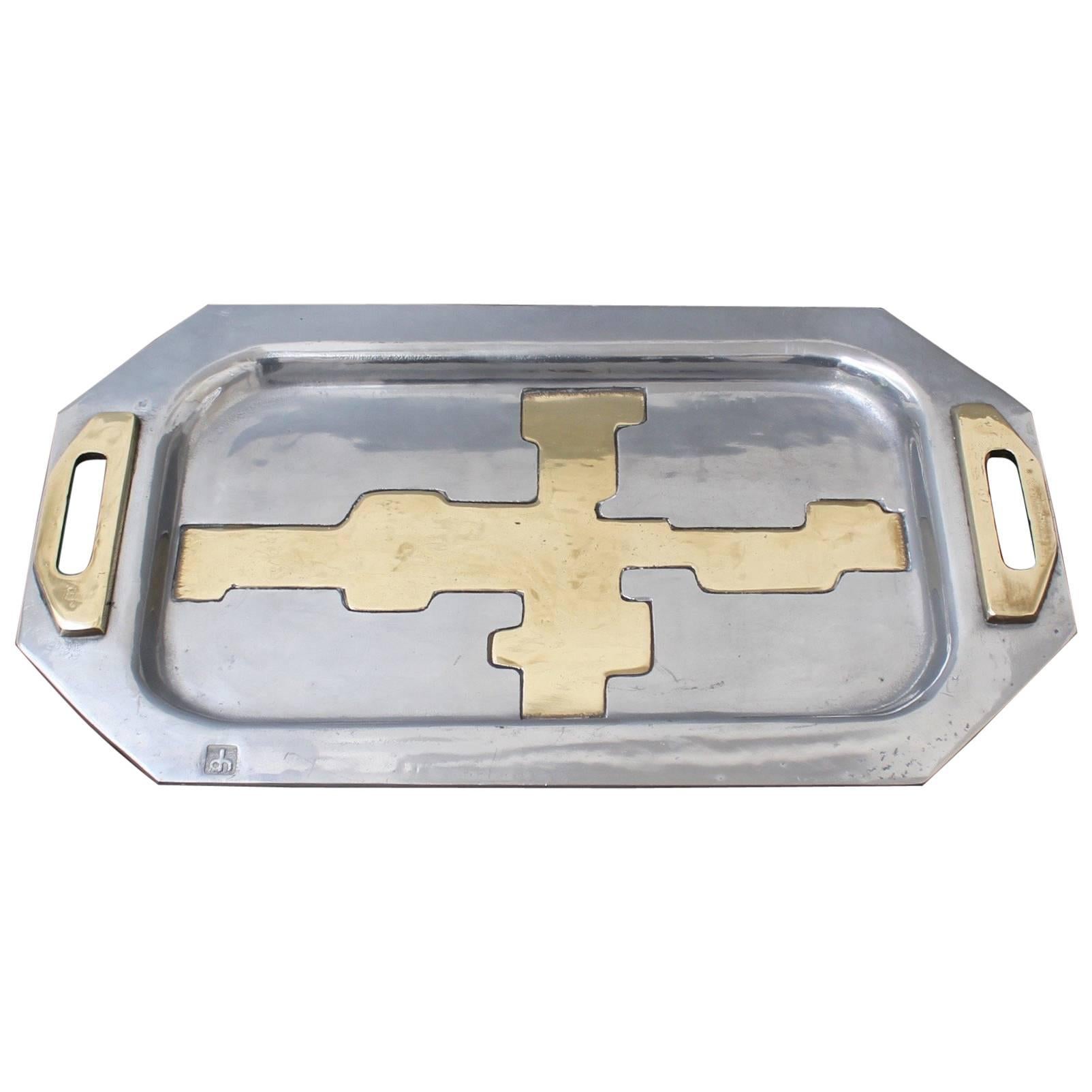 Aluminium and Brass Brutalist Style Tray by David Marshall, circa 1970s