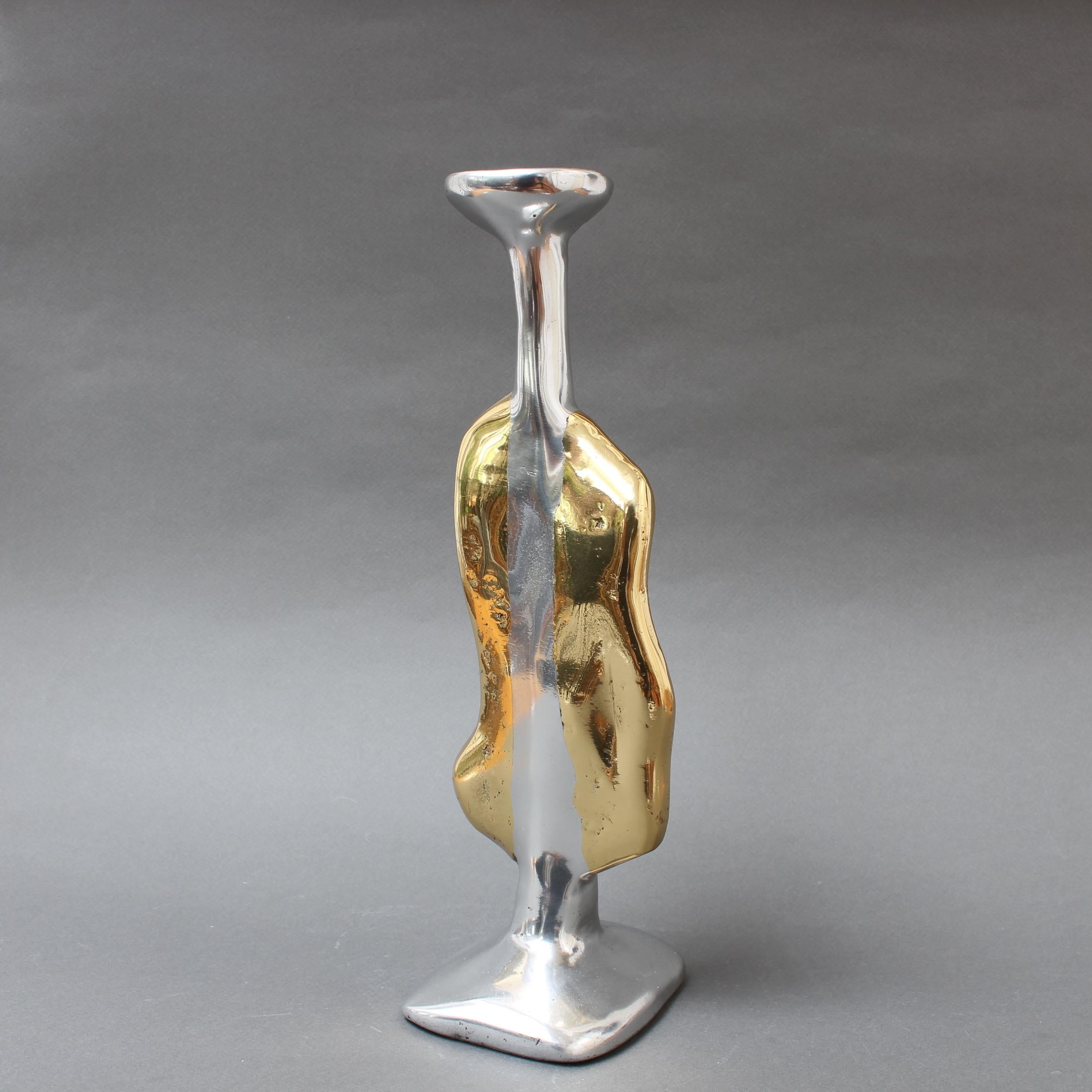 Brutalist Aluminium and Brass Candle Stand in the Style of David Marshall, circa 1970s