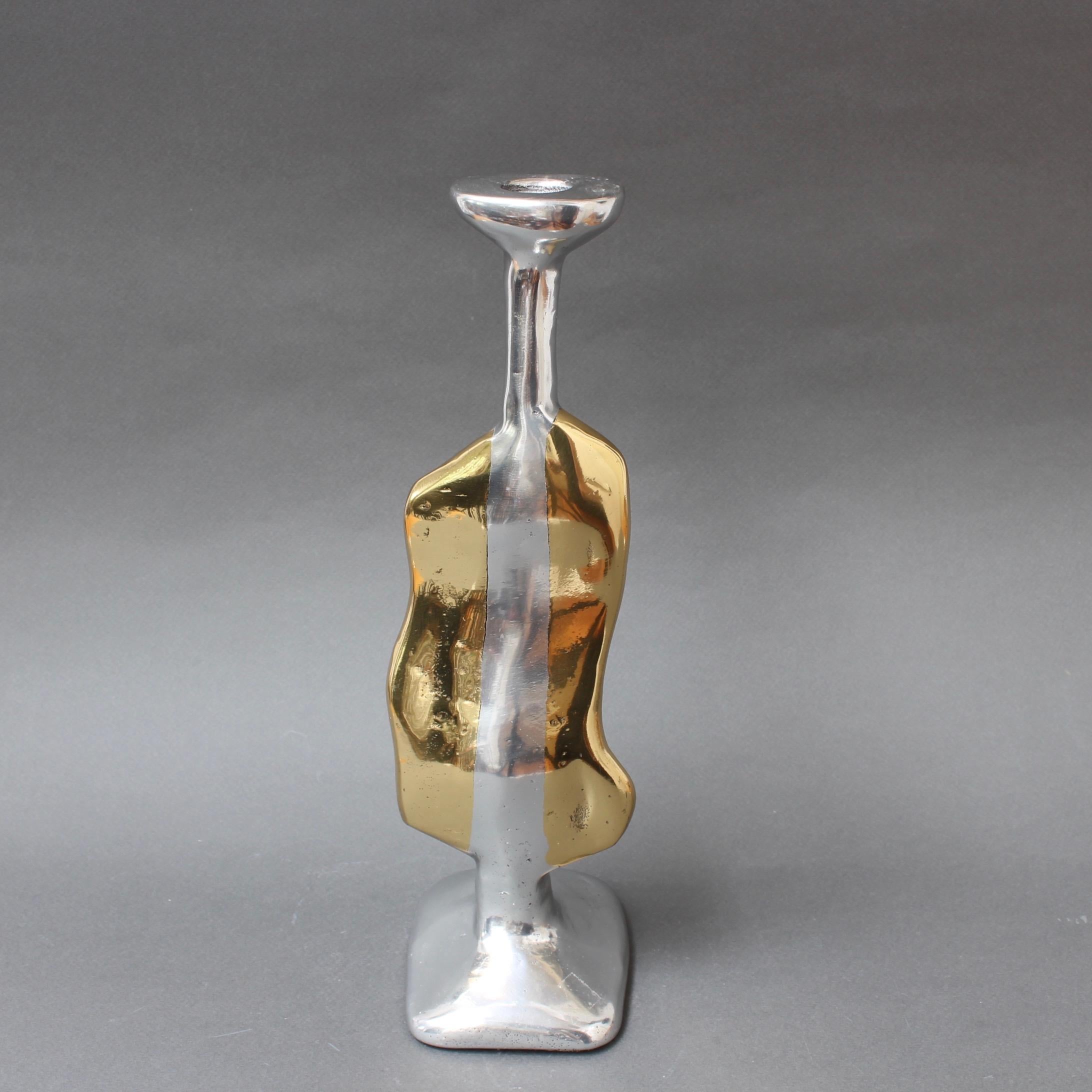 Aluminum Aluminium and Brass Candle Stand in the Style of David Marshall, circa 1970s
