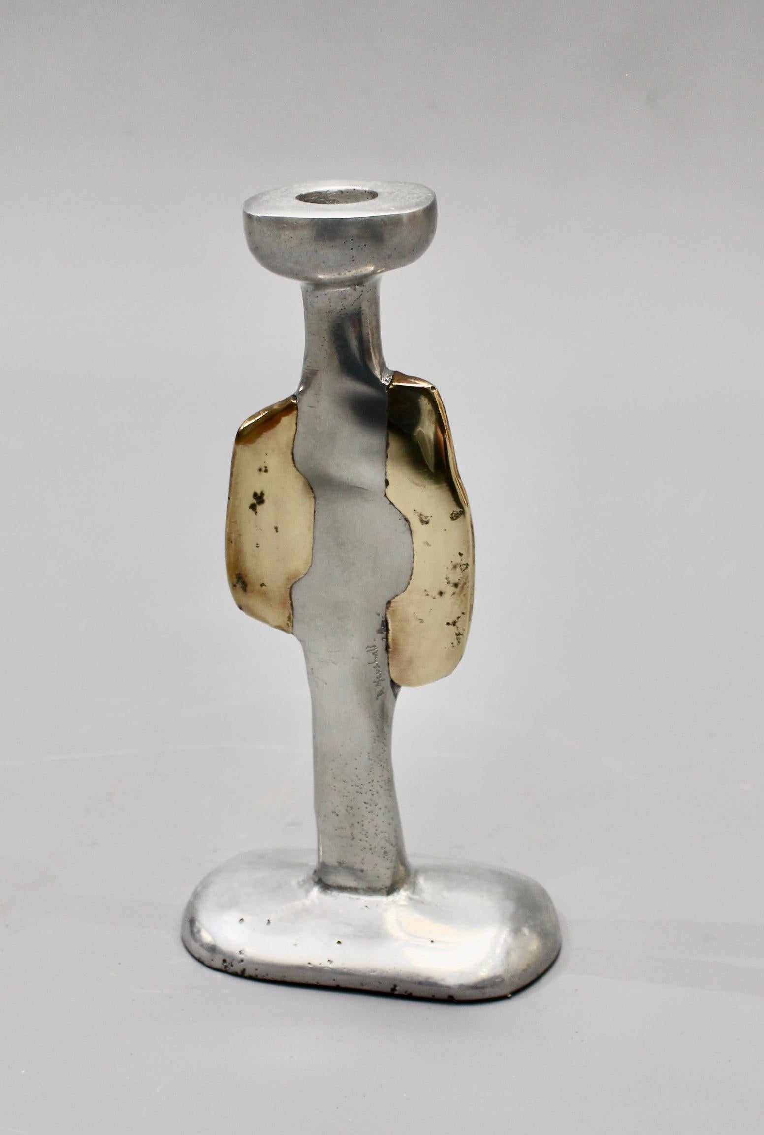 Mid-Century Modern Aluminium and Brass Candlestick by David Marshall, circa 1970s