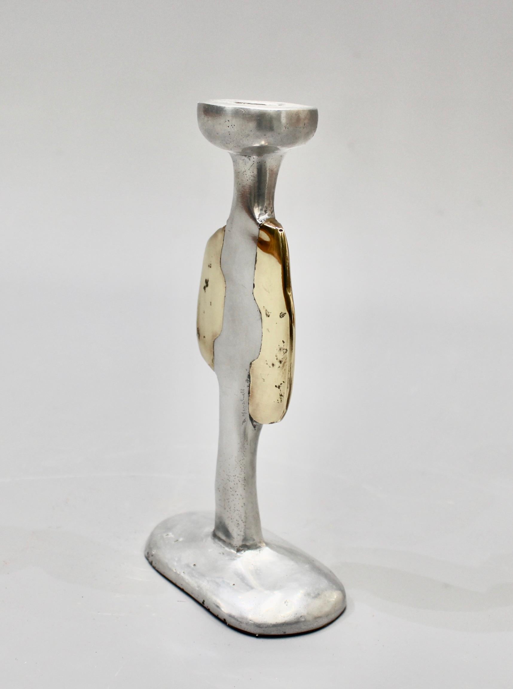 Spanish Aluminium and Brass Candlestick by David Marshall, circa 1970s