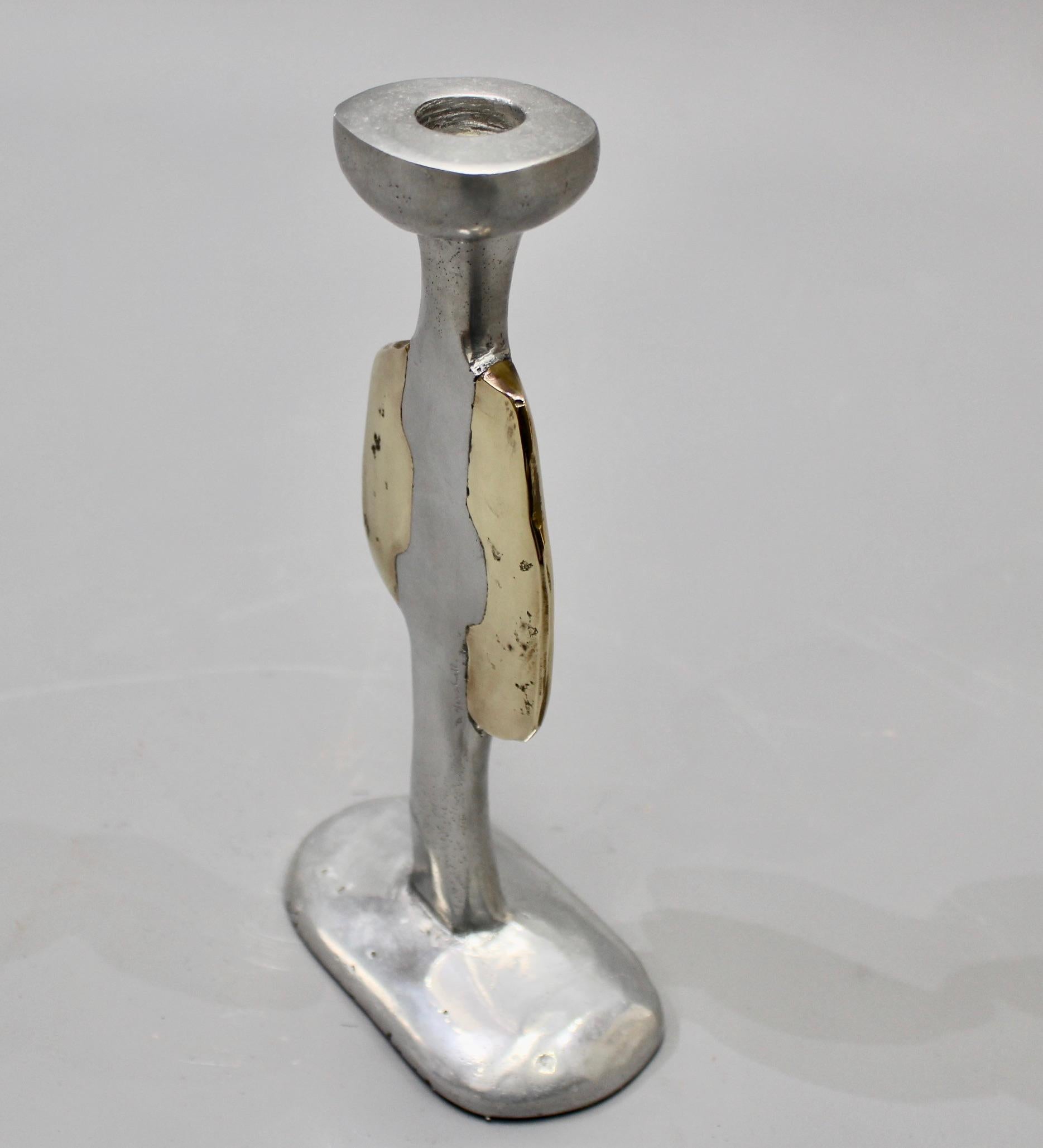 Aluminium and Brass Candlestick by David Marshall, circa 1970s In Fair Condition In London, GB