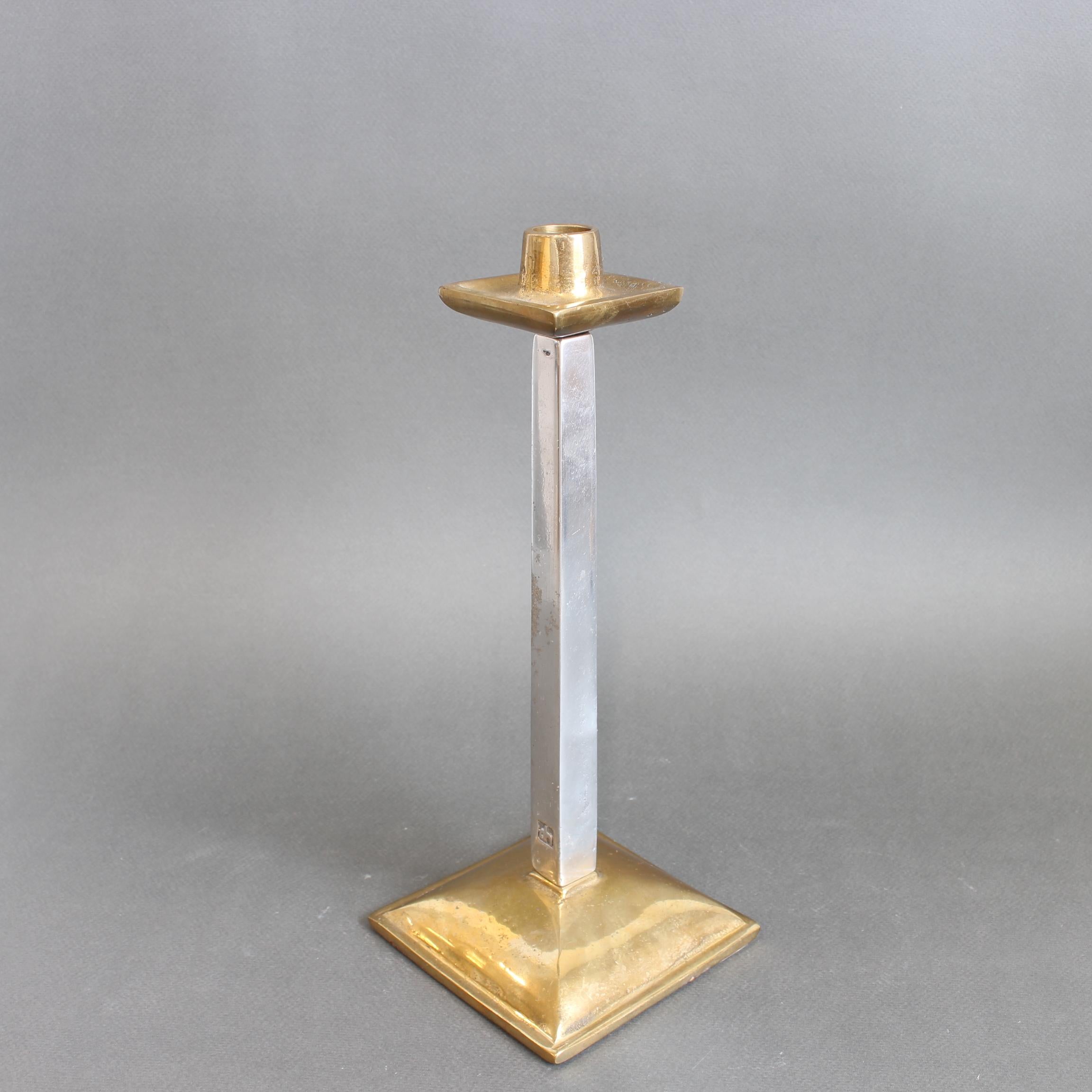 Spanish Aluminium and Brass Candlestick by David Marshall (circa 1980s) For Sale