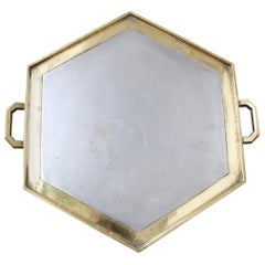 Aluminium and Brass Hexagon-Shaped Serving Tray by David Marshall, circa 1970s