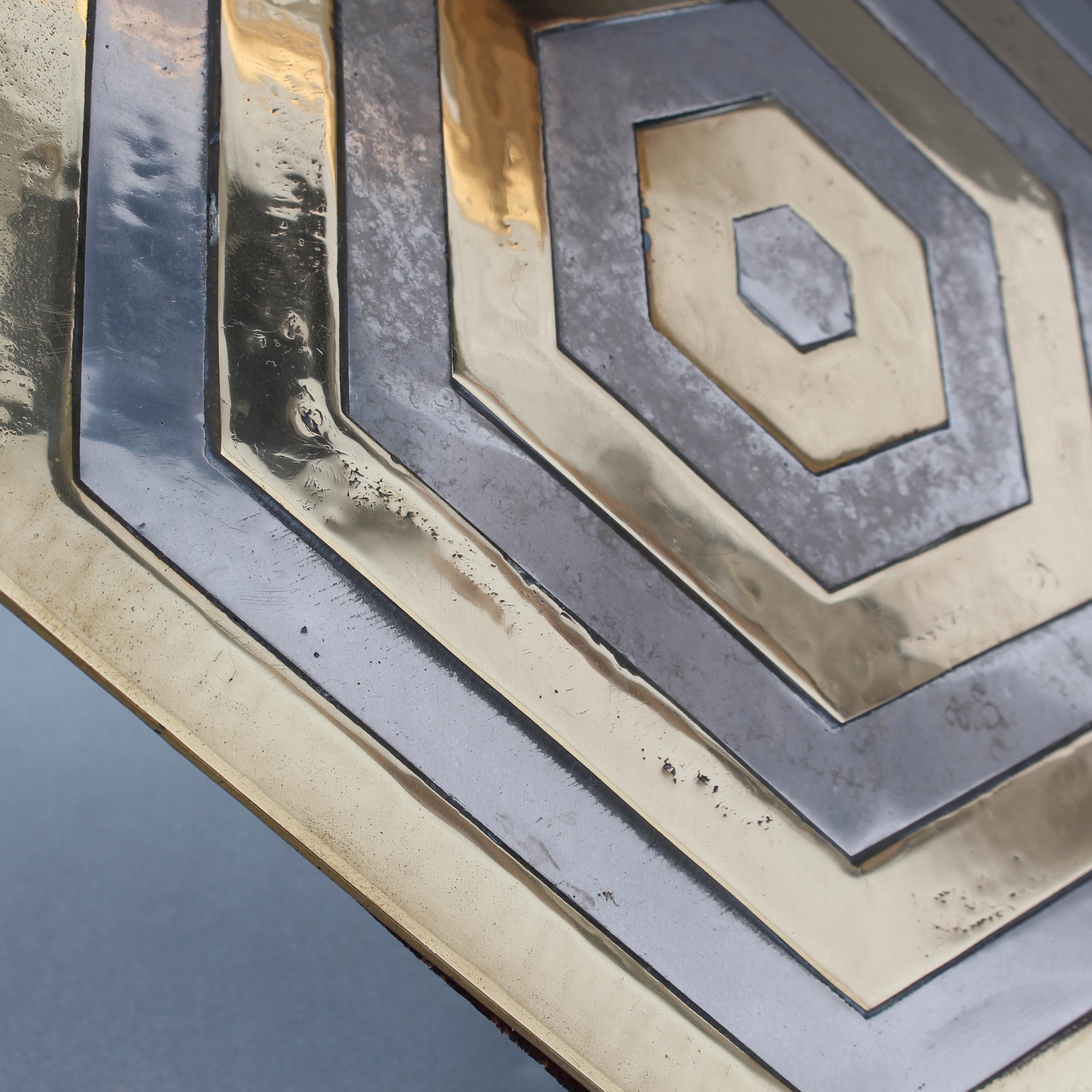 Aluminium and Brass Hexagonal Decorative Tray by David Marshall 'circa 1980s' 2