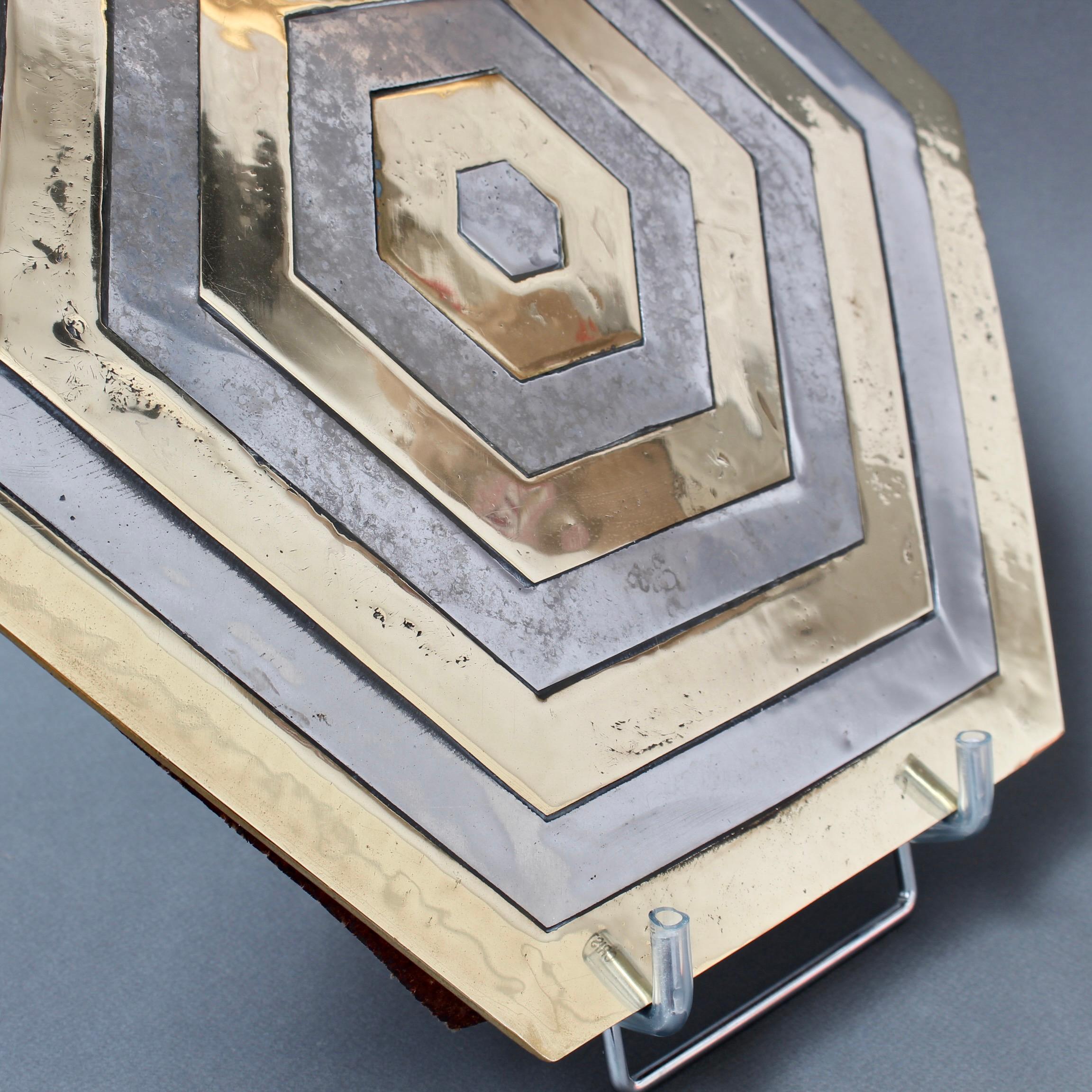 Aluminium and Brass Hexagonal Decorative Tray by David Marshall 'circa 1980s' 4