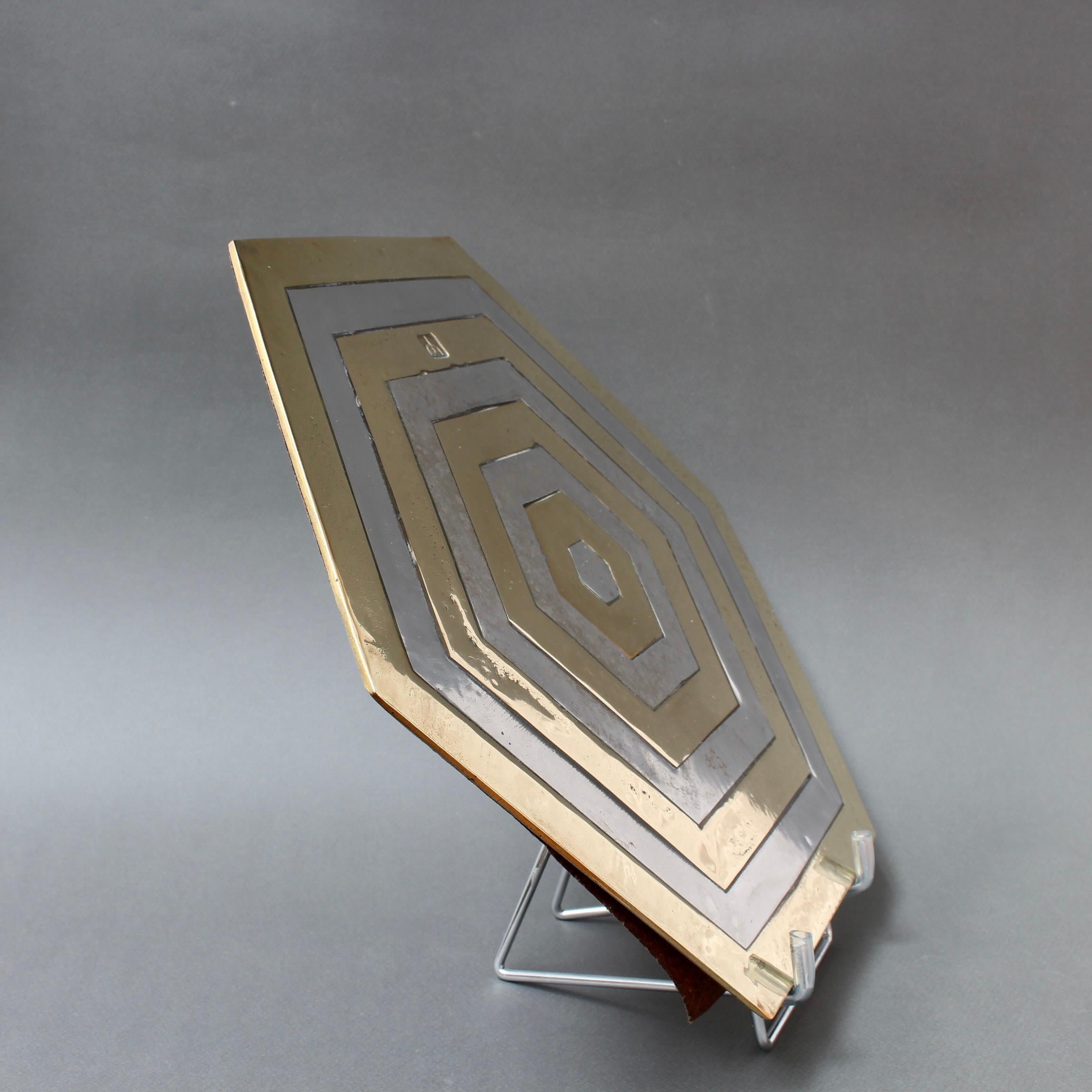 Spanish Aluminium and Brass Hexagonal Decorative Tray by David Marshall 'circa 1980s'