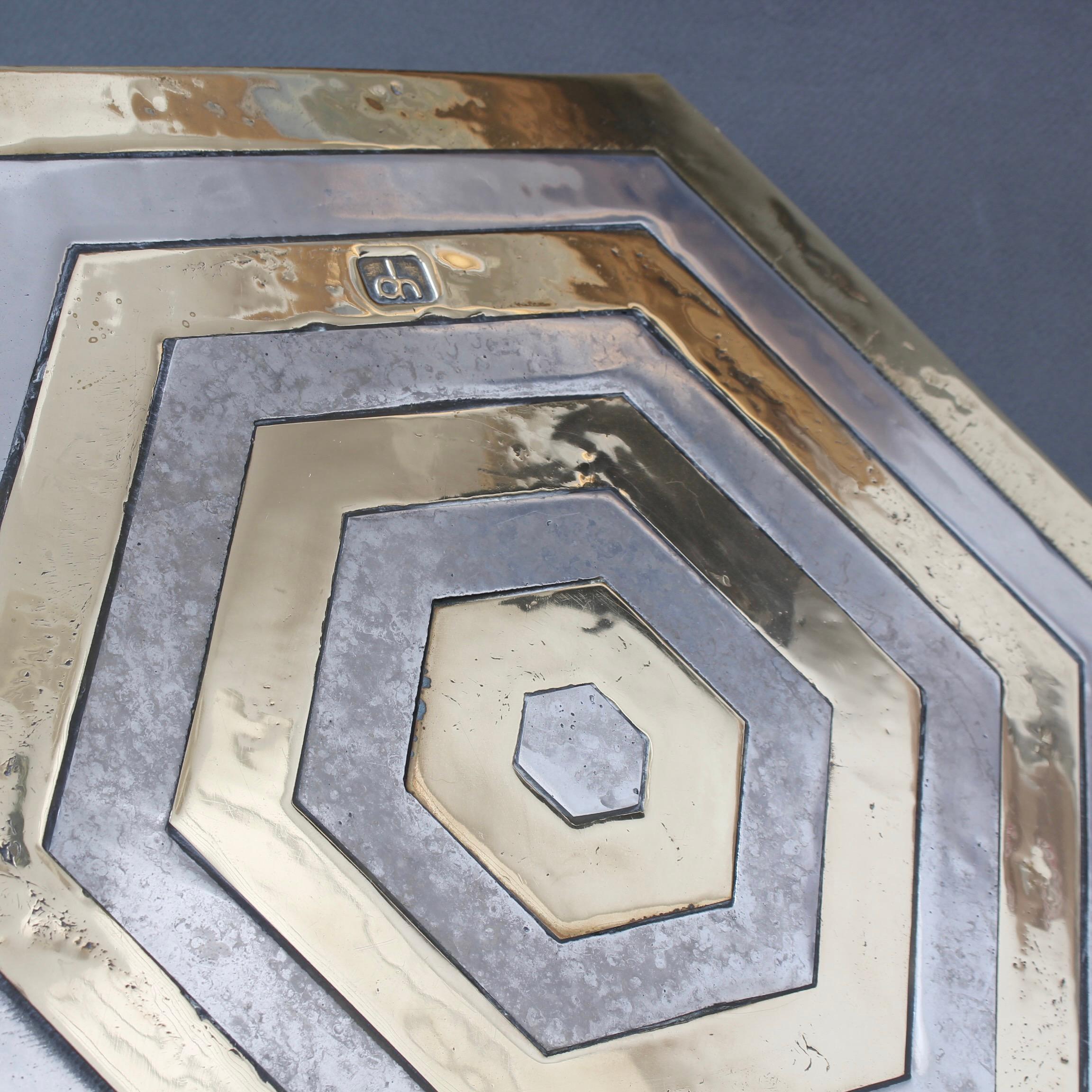 Late 20th Century Aluminium and Brass Hexagonal Decorative Tray by David Marshall 'circa 1980s'