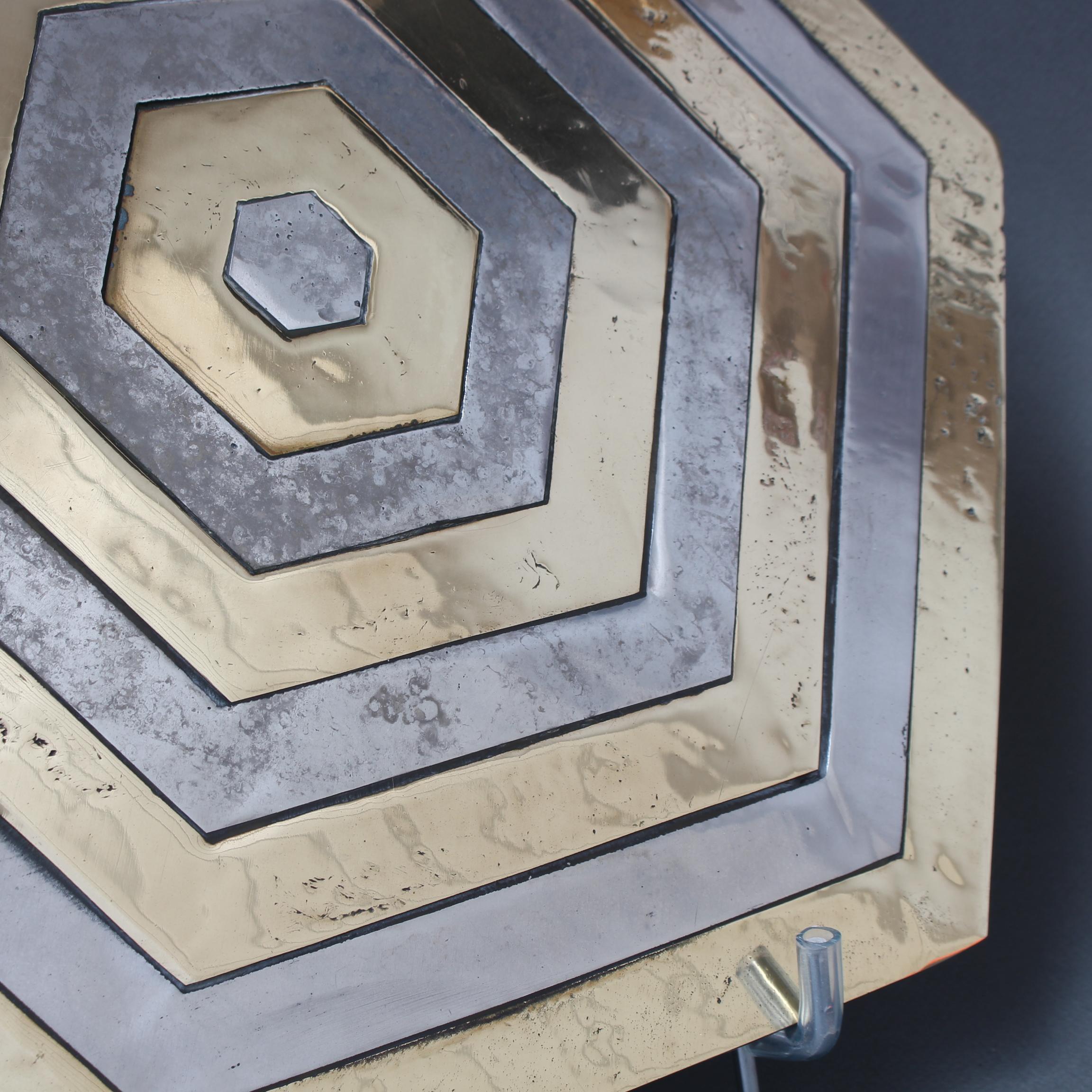 Aluminium and Brass Hexagonal Decorative Tray by David Marshall 'circa 1980s' 1