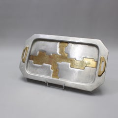 Aluminium and Brass Serving Tray in the Style of David Marshall, circa 1970s