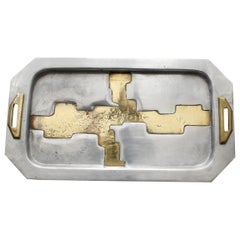 Aluminium and Brass Serving Tray in the Style of David Marshall, circa 1970s