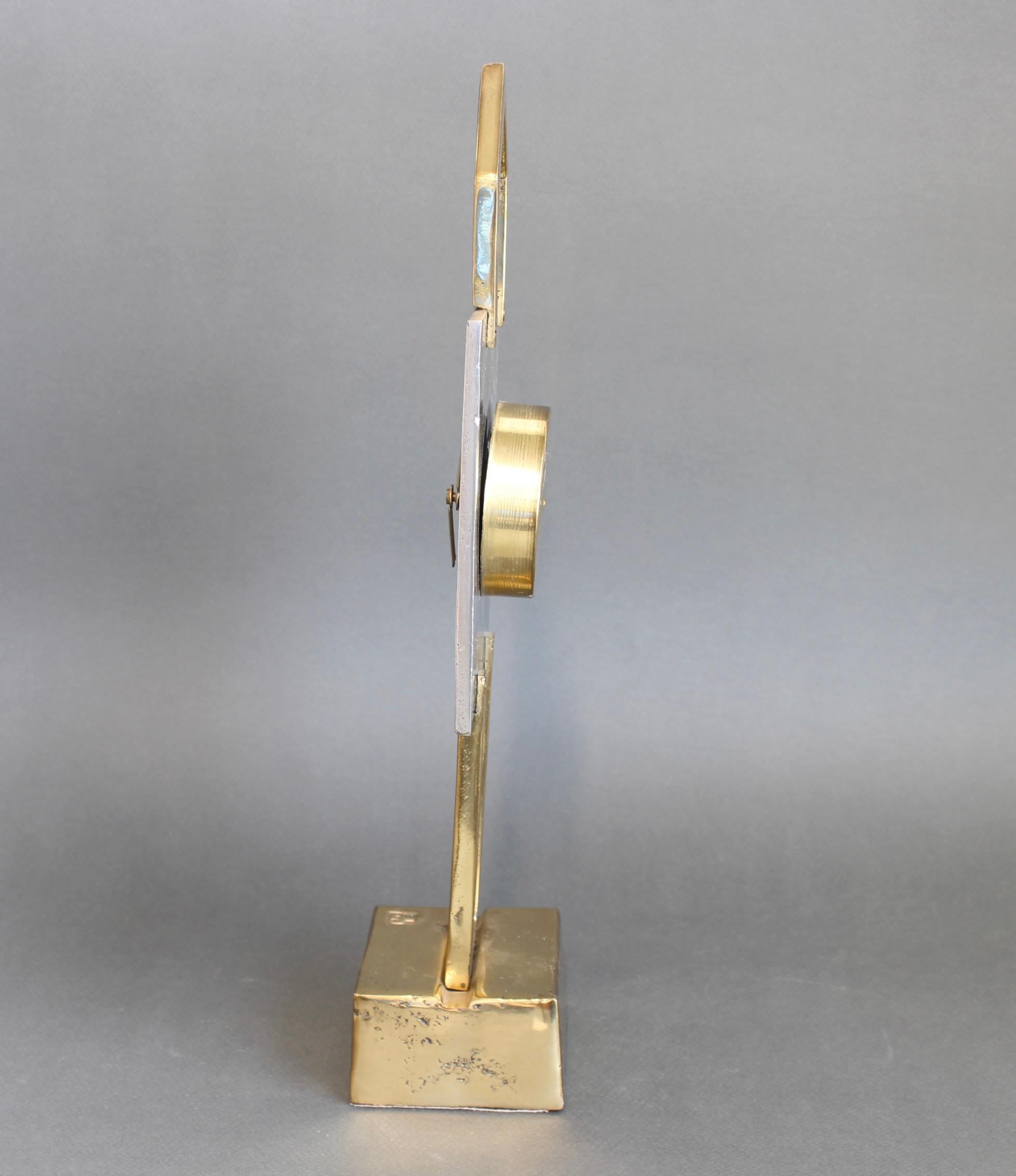 Spanish Aluminium and Brass Table Clock by David Marshall (circa 1990s) For Sale