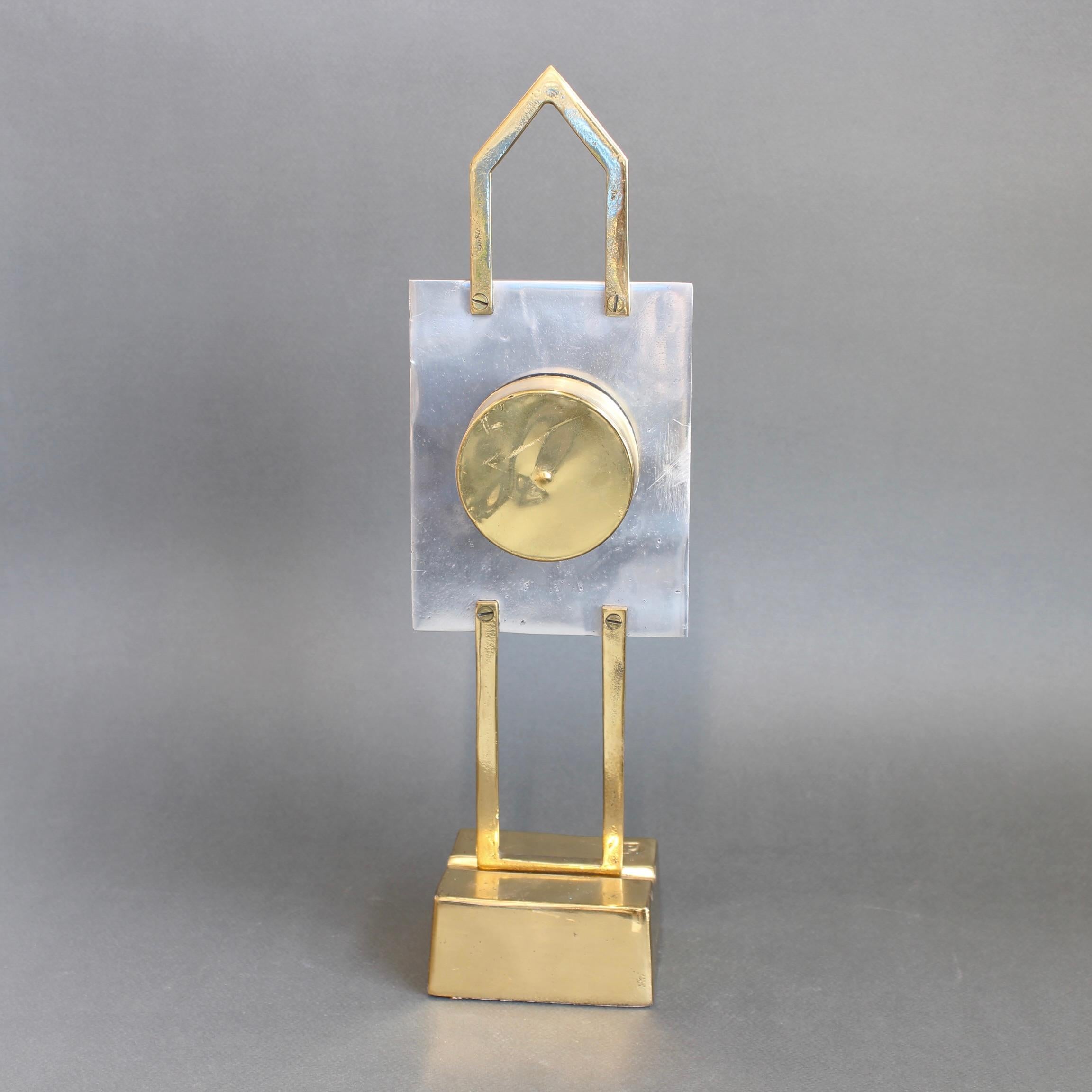 Late 20th Century Aluminium and Brass Table Clock by David Marshall (circa 1990s) For Sale