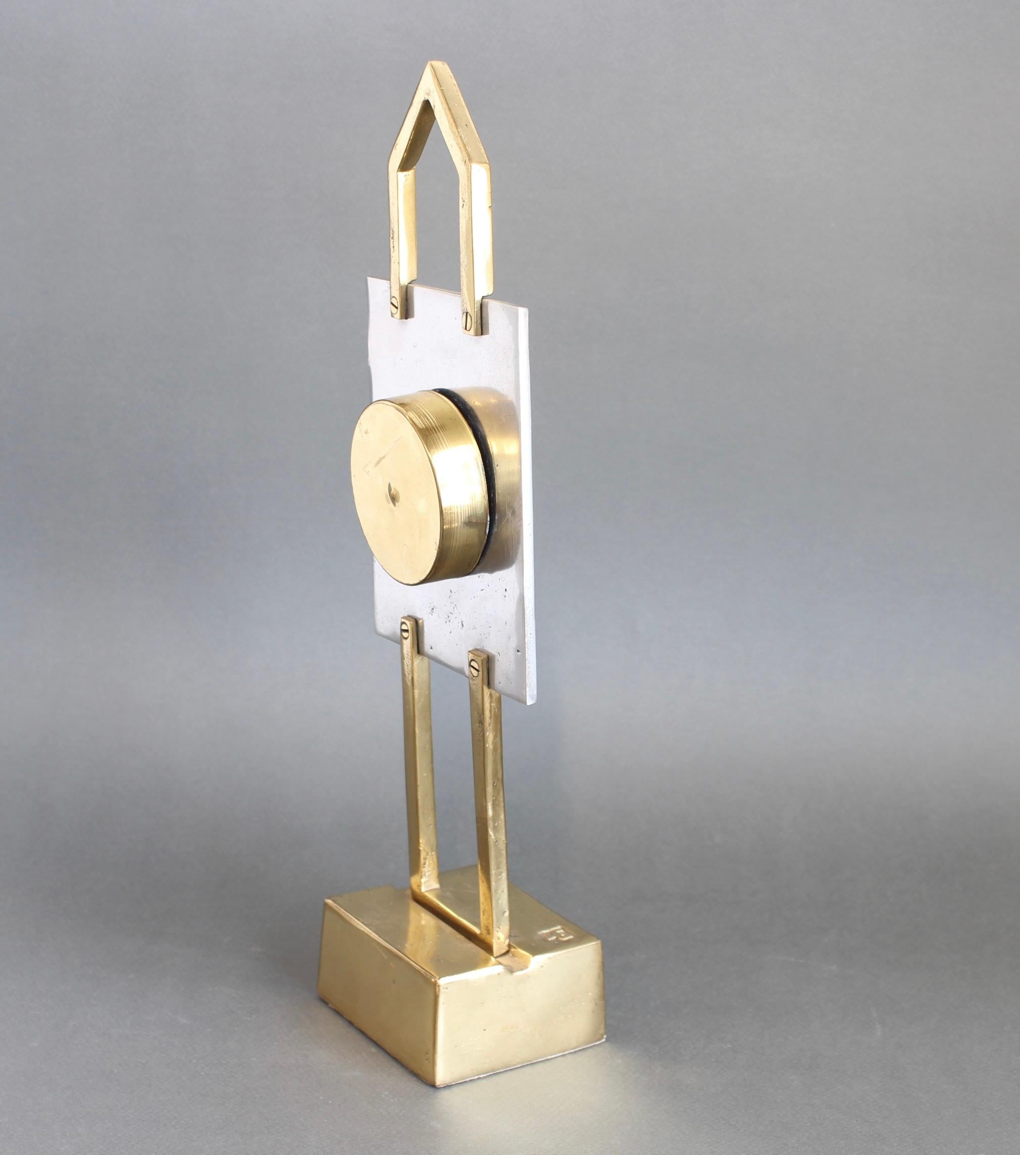 Aluminum Aluminium and Brass Table Clock by David Marshall (circa 1990s) For Sale