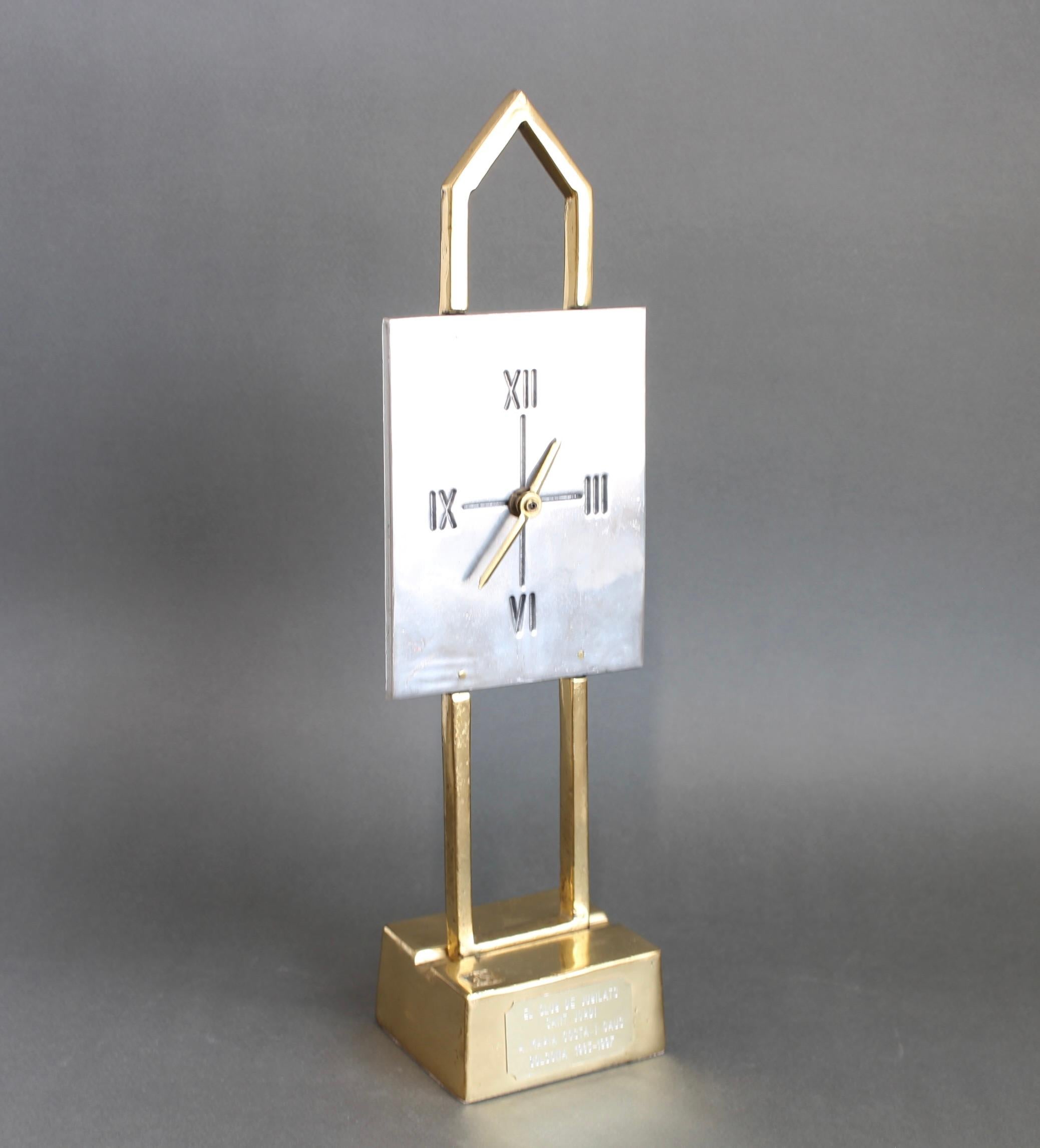 Aluminium and Brass Table Clock by David Marshall (circa 1990s) For Sale 2