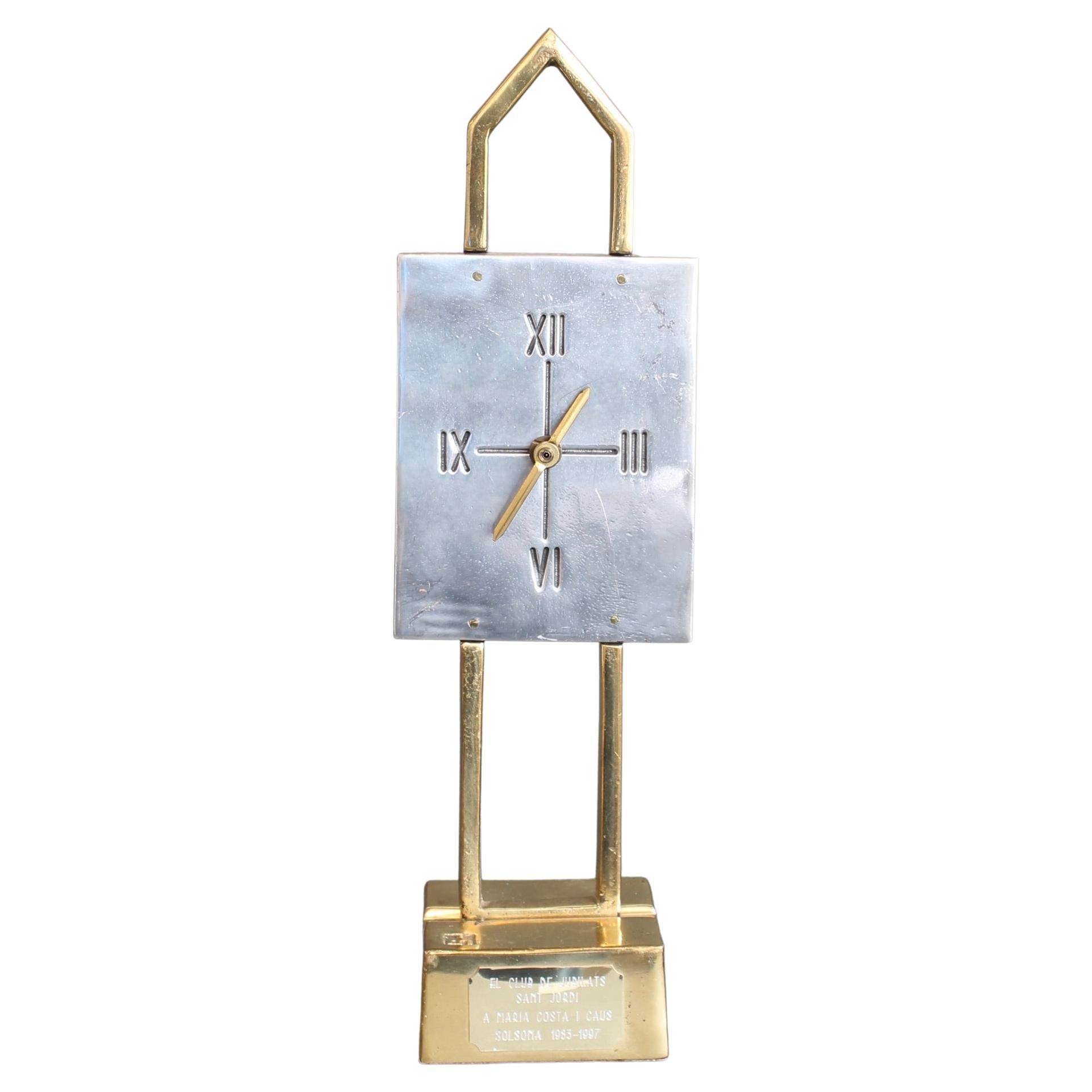 Aluminium and Brass Table Clock by David Marshall (circa 1990s)