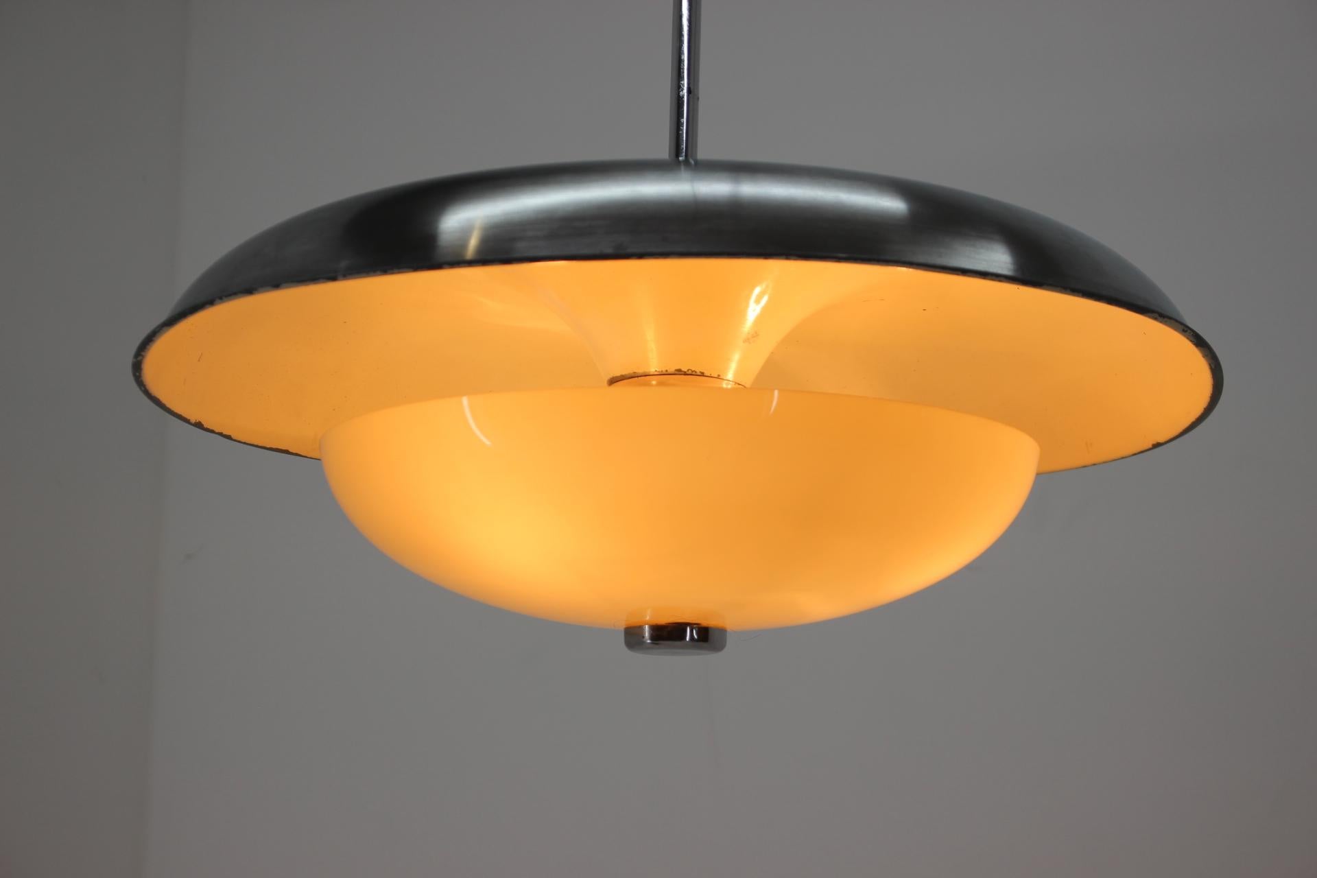 Aluminium and Glass Bauhaus / Functionalism Pendant - 1930s / Czechoslovakia  In Good Condition For Sale In Praha, CZ