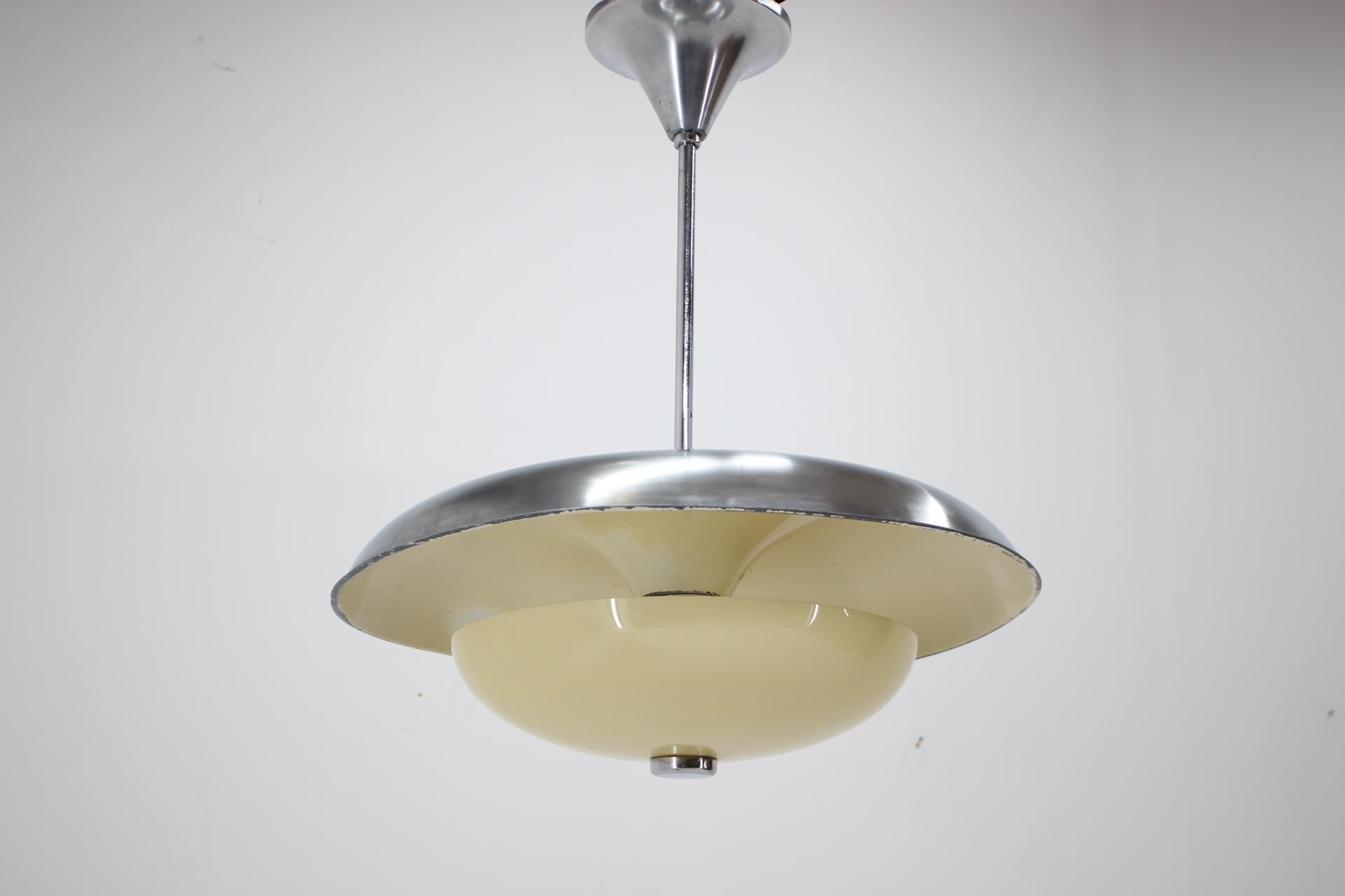 Aluminium and Glass Bauhaus / Functionalism Pendant - 1930s / Czechoslovakia  For Sale 3