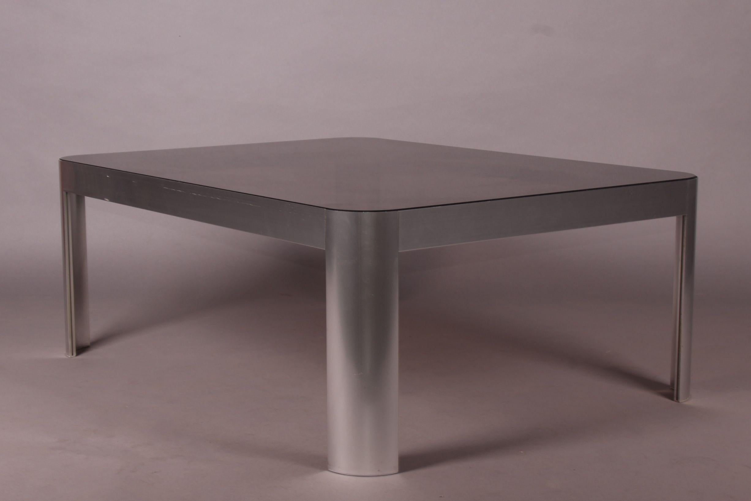 Aluminium and glass coffee table.