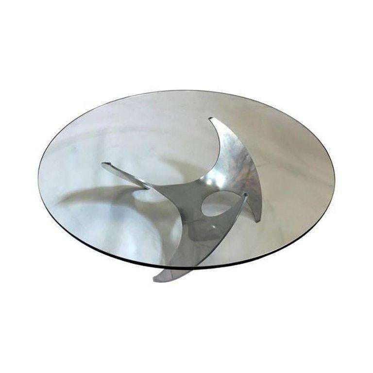 Mid-Century aluminium propeller coffee table with glass top by Knut Hesterberg, circa 1964.