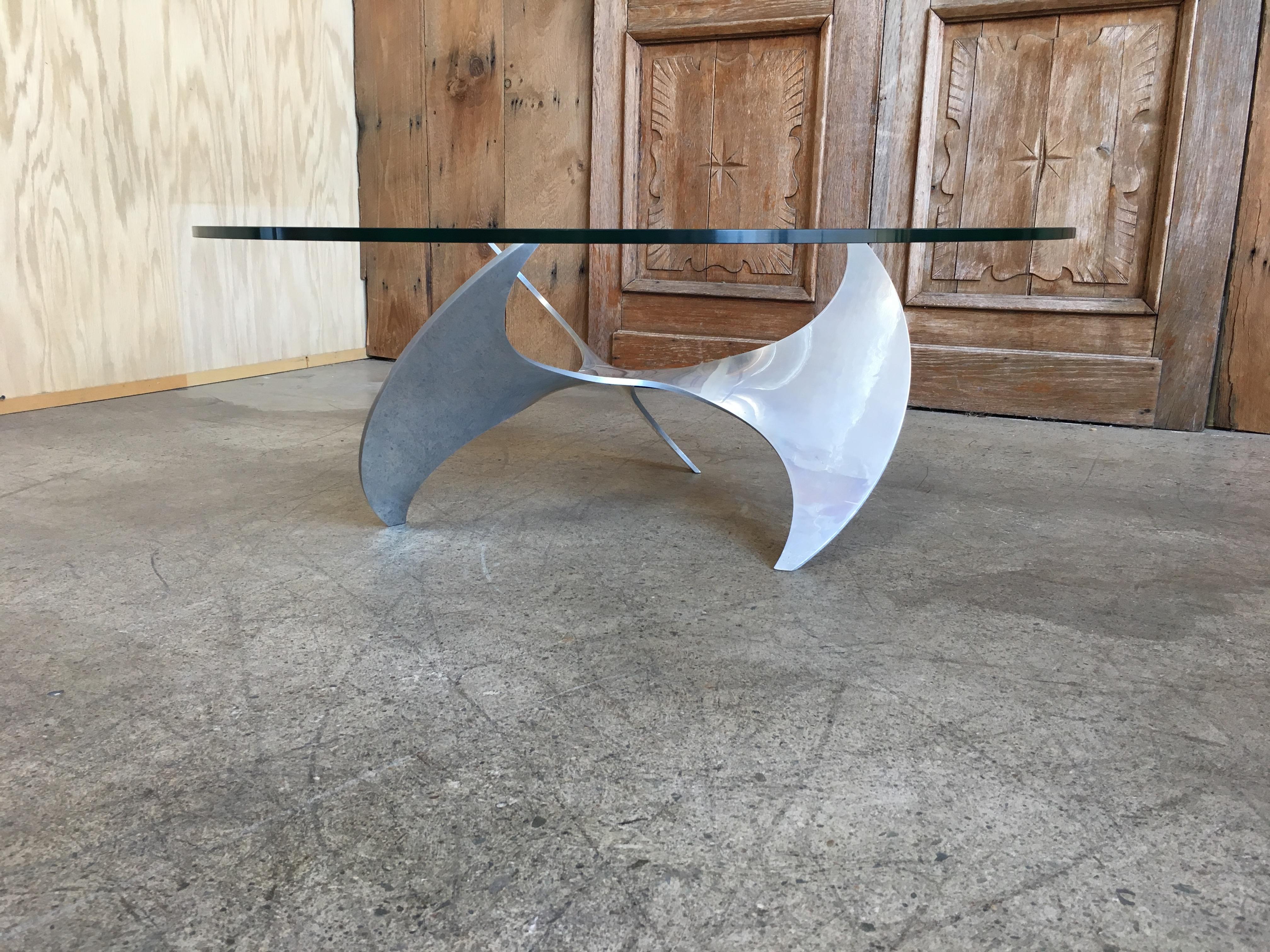 Mid-Century Modern Aluminium and Glass Propeller Table by Knut Hesterberg
