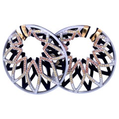 Aluminium and Gold Hoops Diamonds and Sapphires Earrrings