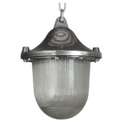 Late Century Polish Aluminium & Prismatic Glass Industrial Light by POLAM