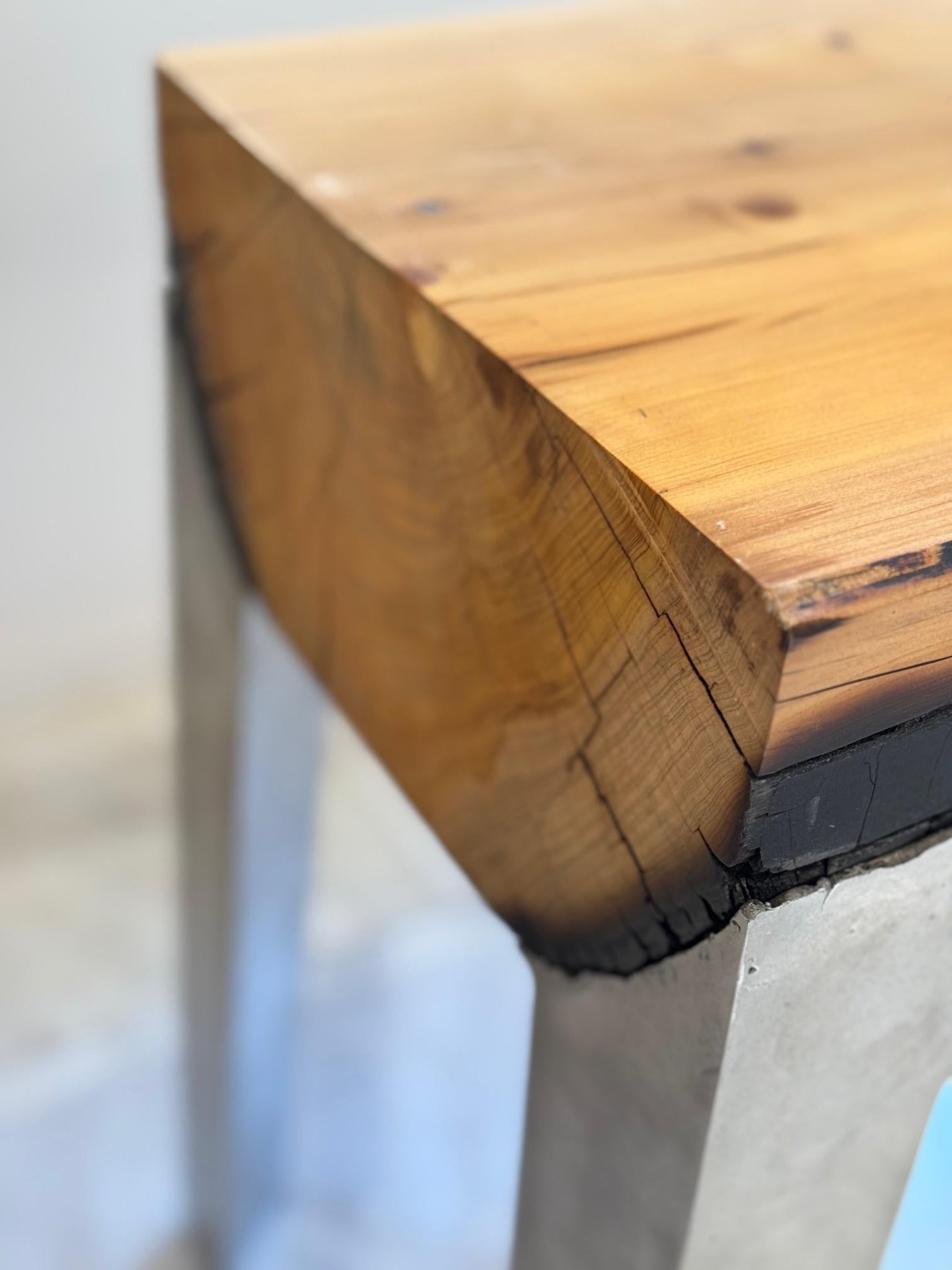 molten aluminum wood table