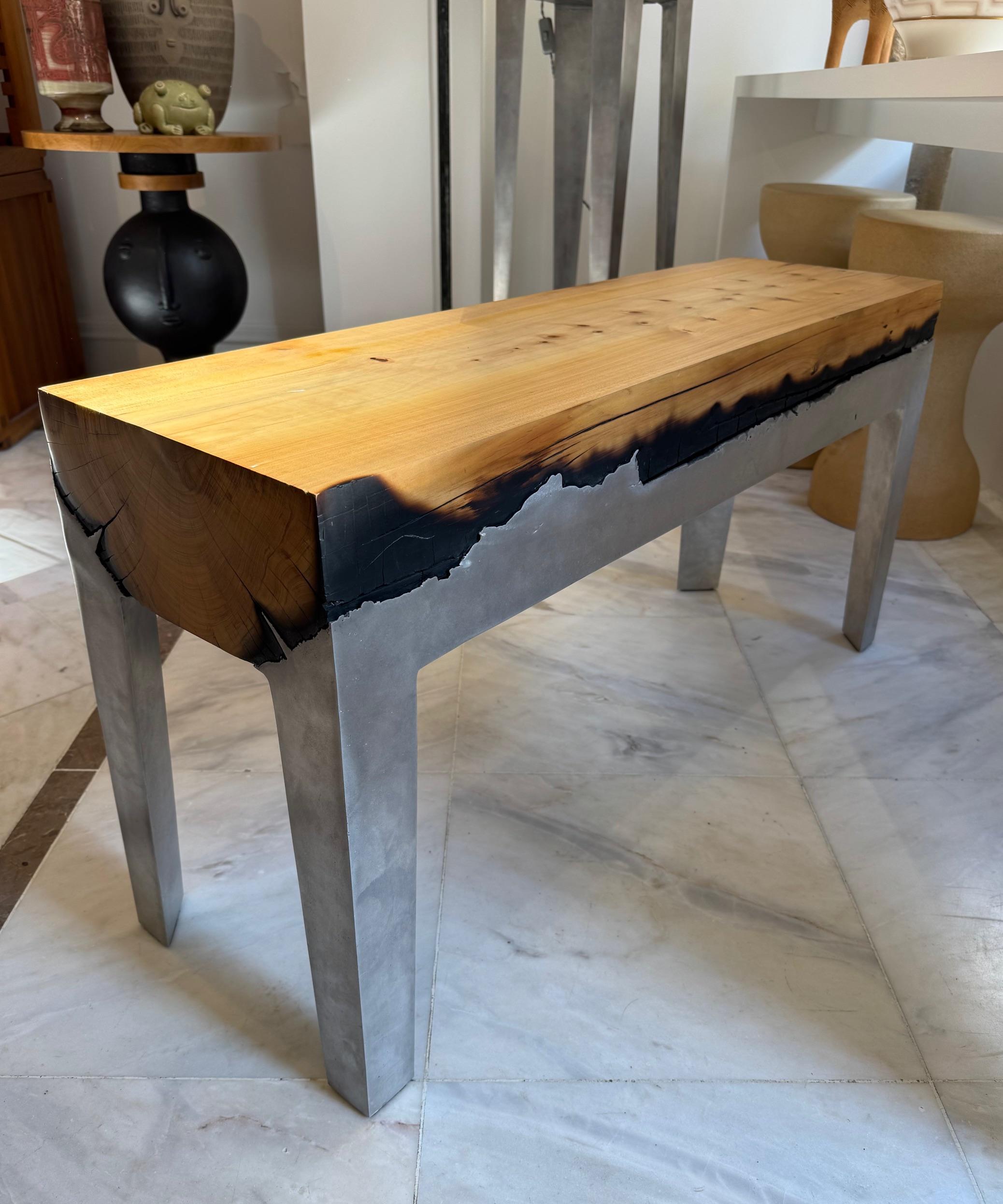 Modern Aluminium and Tree Trunk Bench Signed by Hilla Shamia Design Studio For Sale