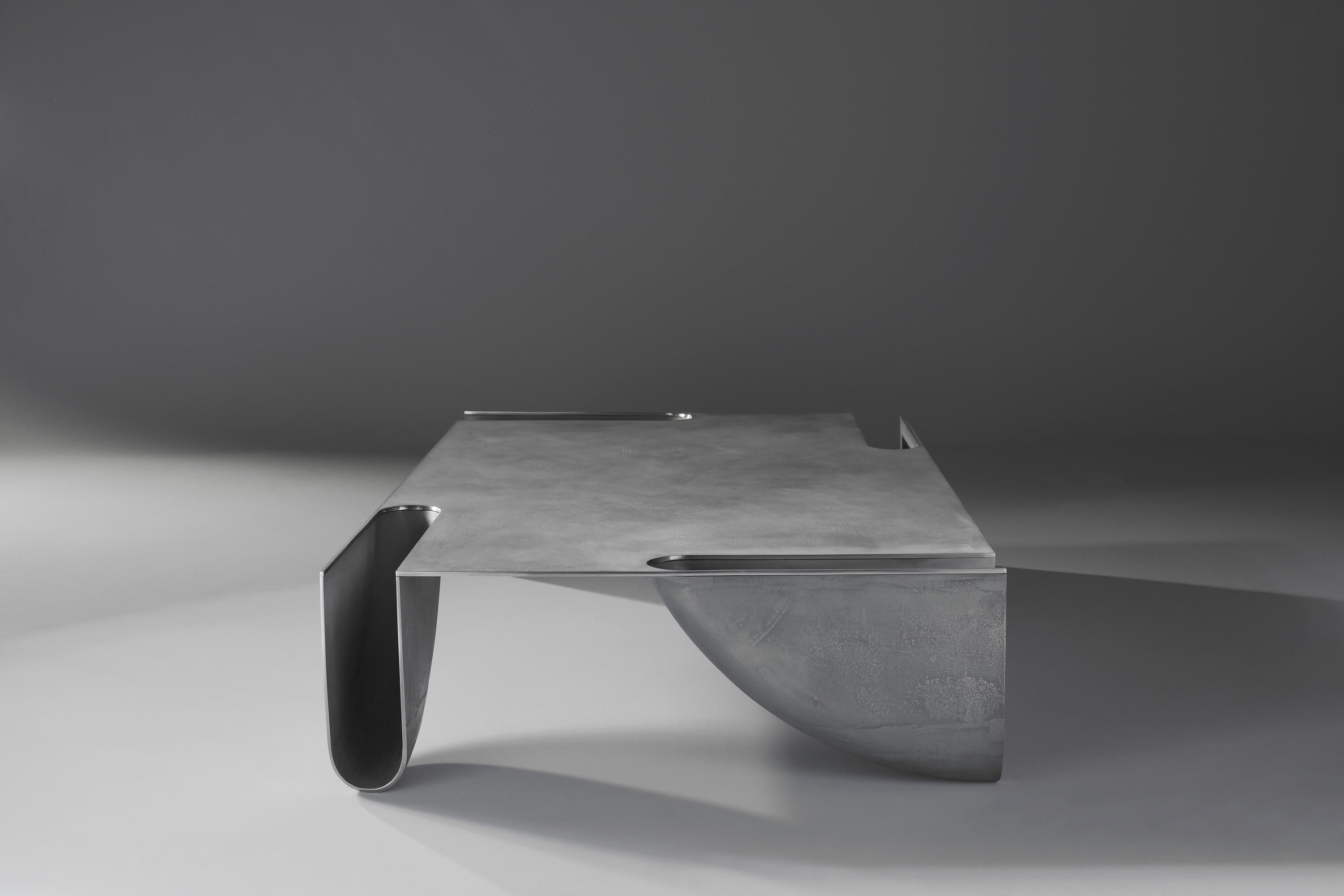 Table basse bb architecturale en fonte d'aluminium gris en vente 5