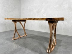 Aluminium Casting Legs With Olive Wood & Crystal Clear Epoxy Resin Dining Table
