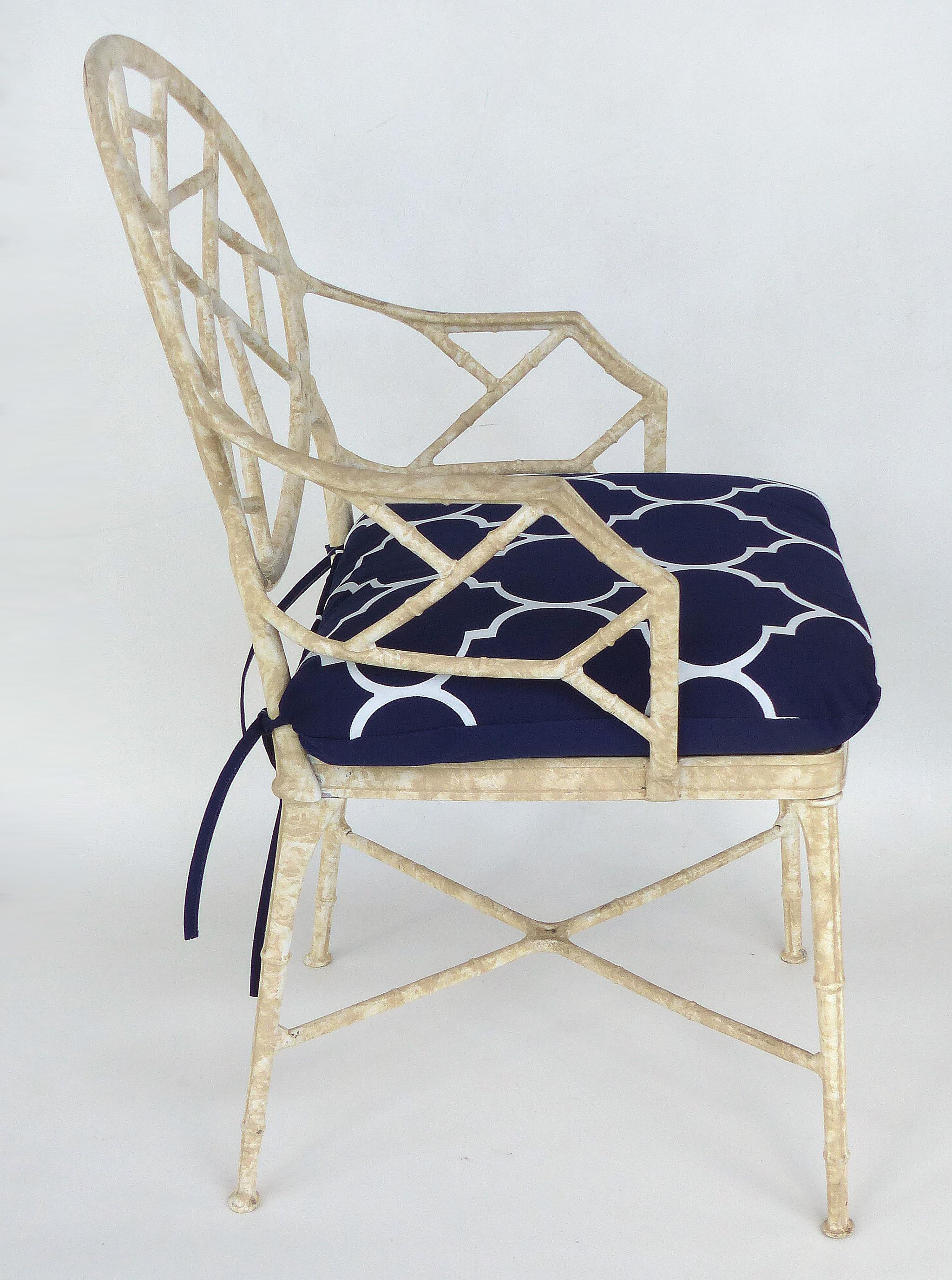 Cast Aluminium Lattice Motif Garden Chairs with Loose Seat Cushions, Set of 4