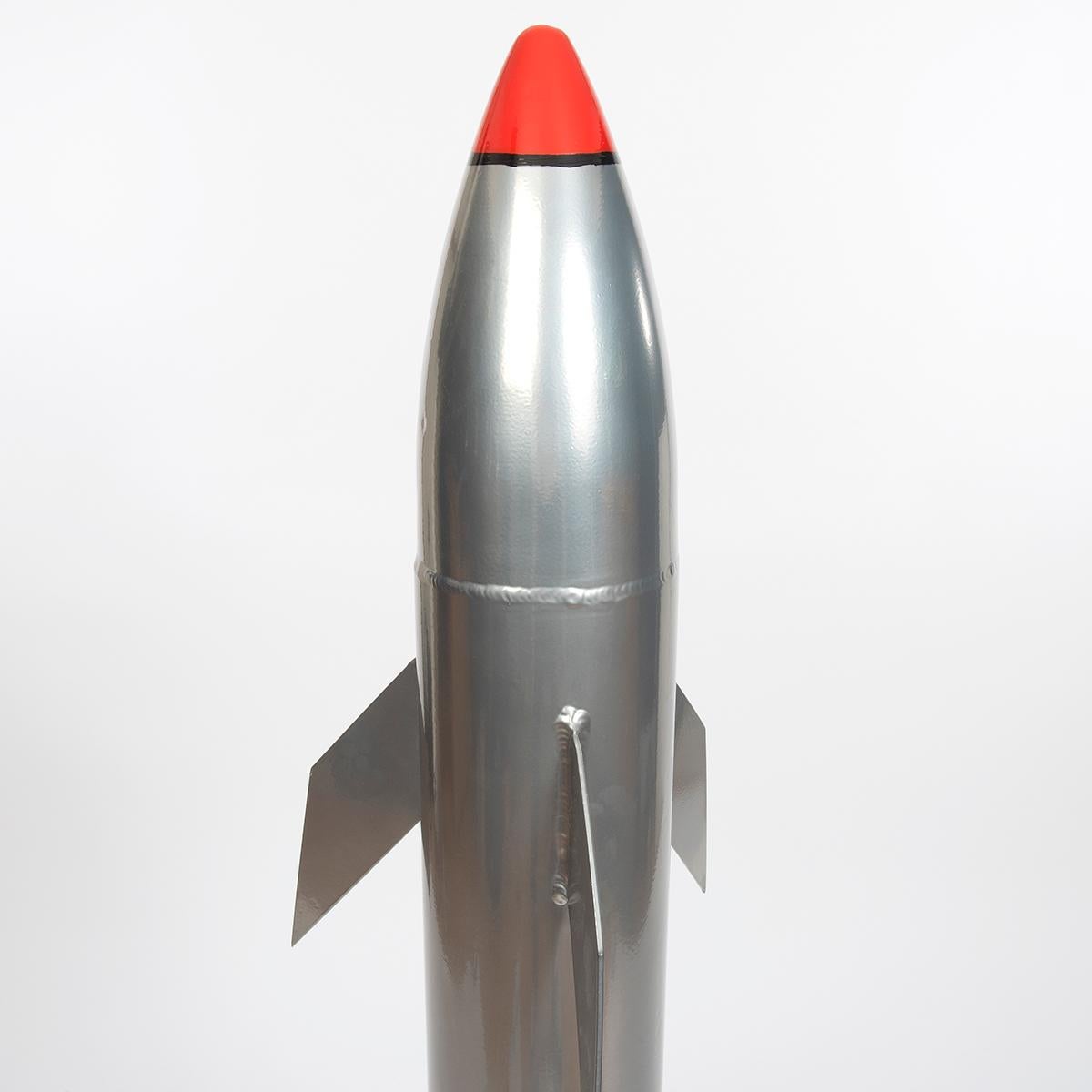 Our missile is a mock up, made by a university engineering team to demonstrate the complexity and skill involved to create and manufacture aluminium to aluminium welding. A great conversation starter.

Specification : 140cm high, 46cm wide and 40cm