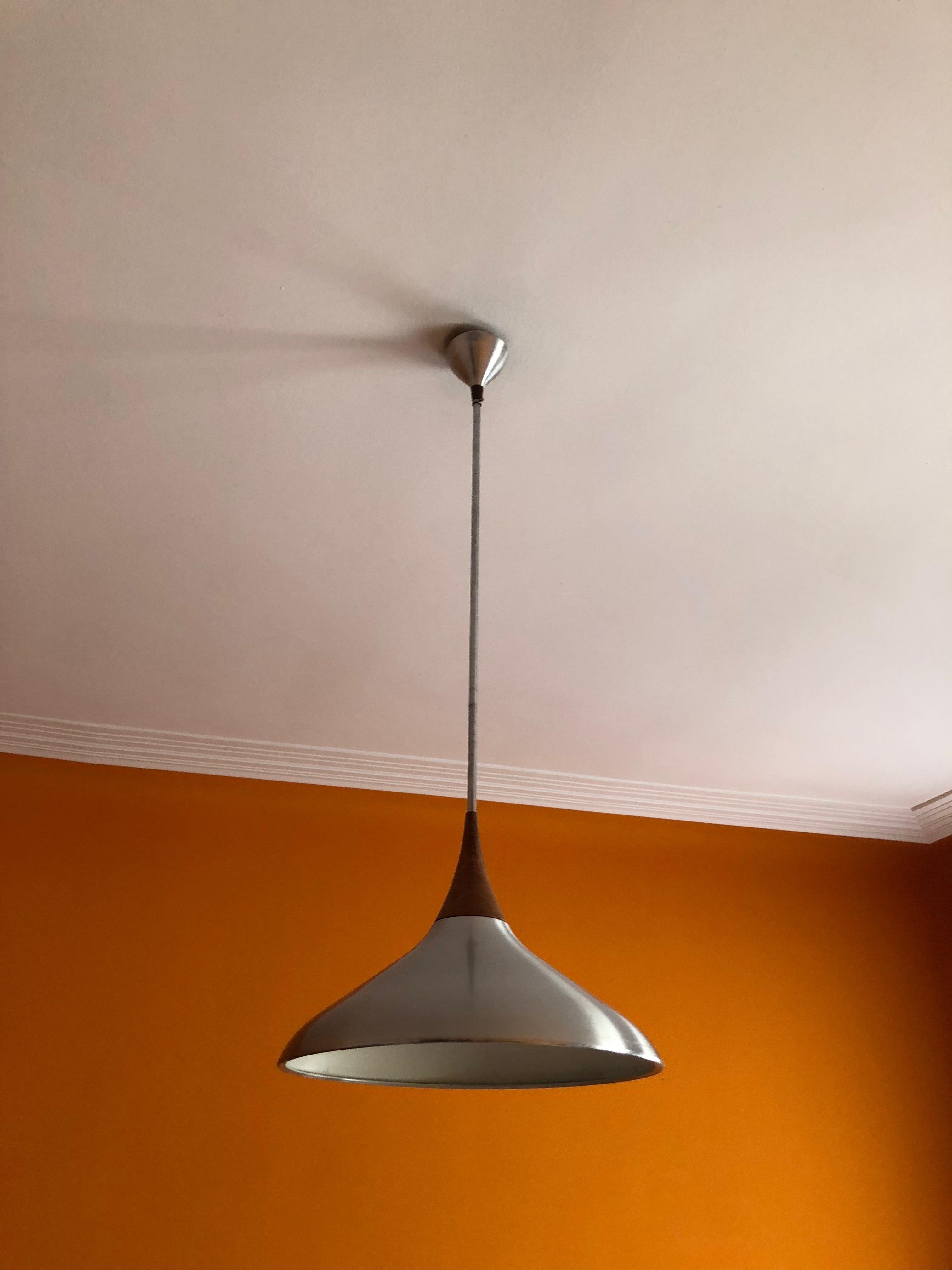 Mid-20th Century Aluminium and Teak Wood Pendant Lamp from 1960s