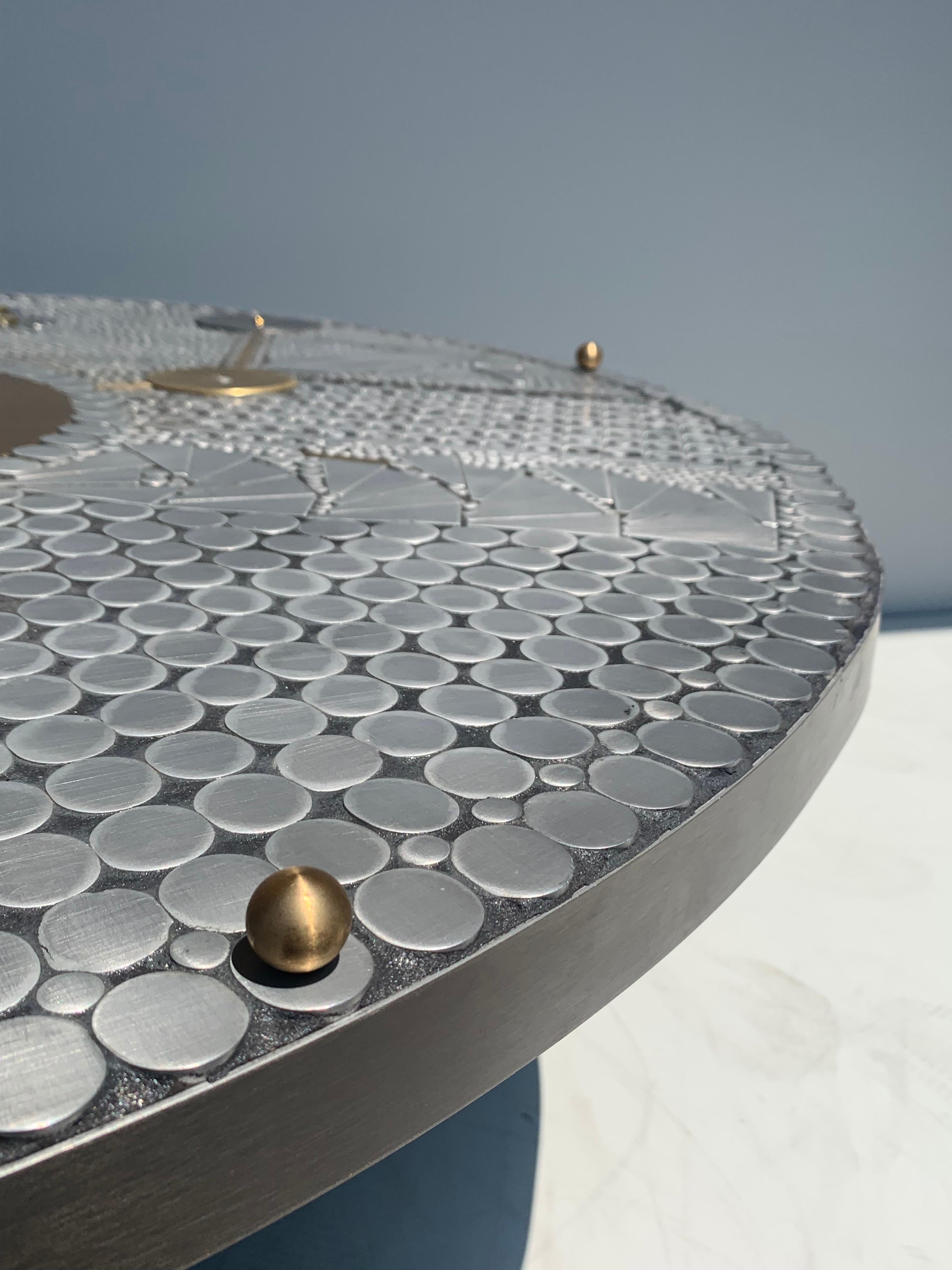 Aluminum and Brass Mosaic Round Coffee Table 1