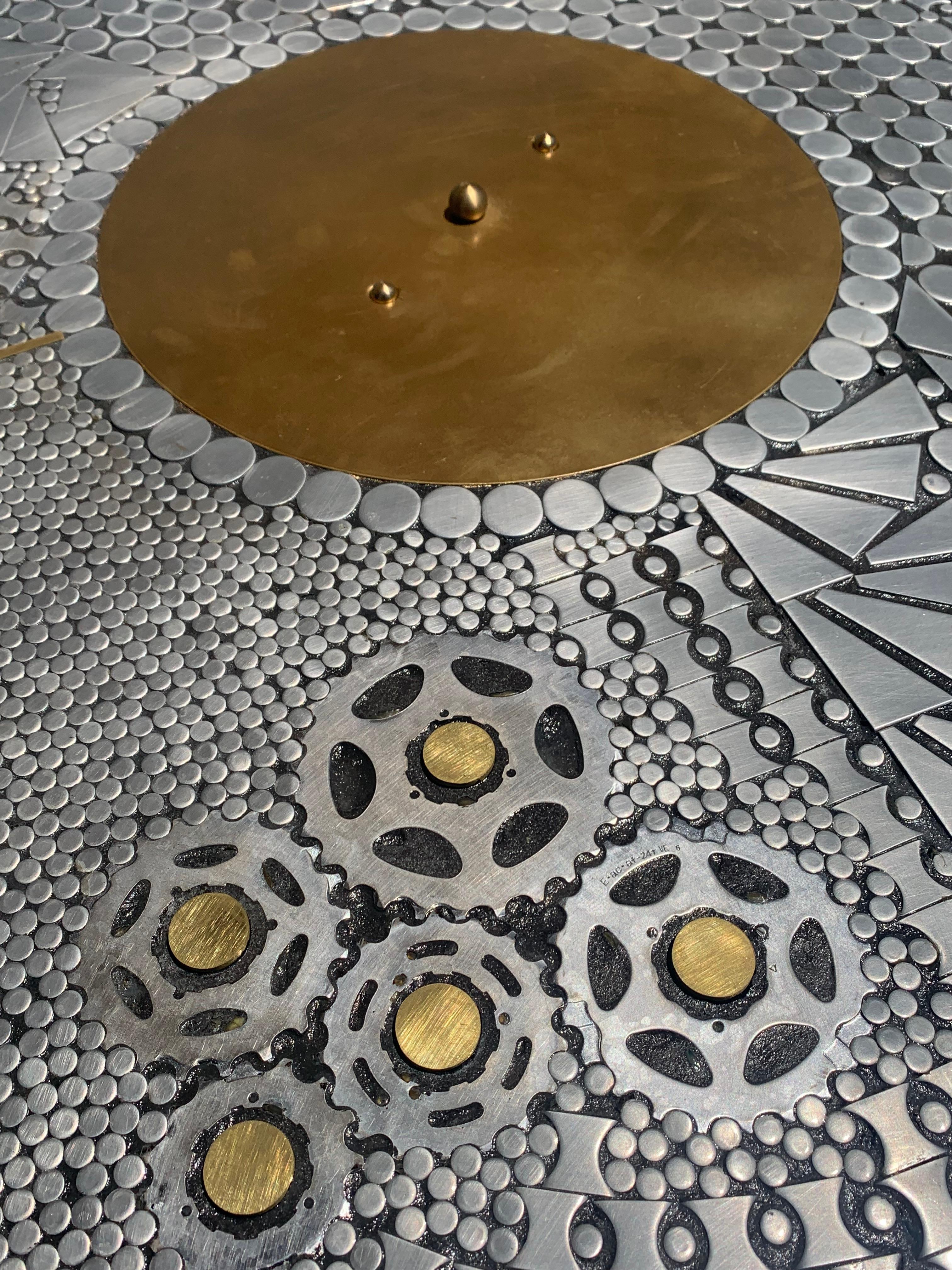 Aluminum and Brass Mosaic Round Coffee Table 3